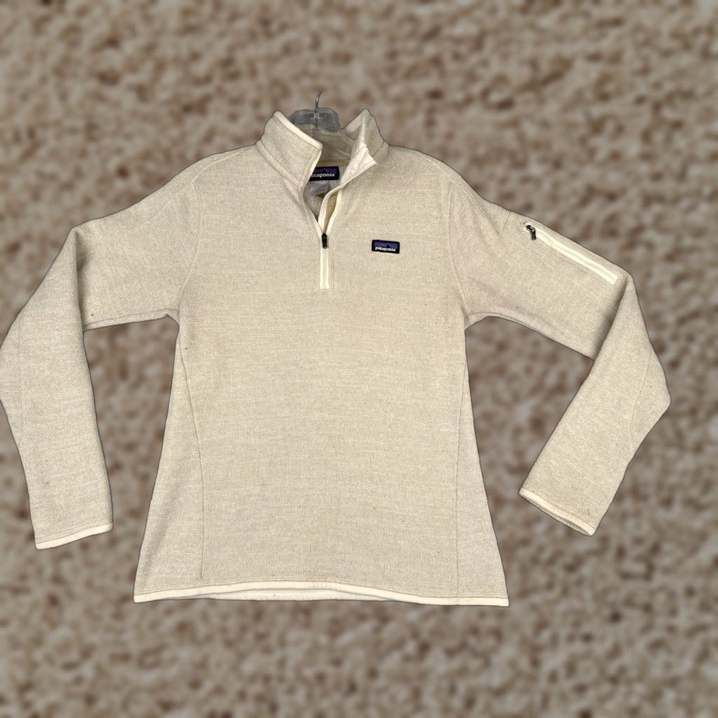 Patagonia Better Sweater Sweatshirt Womens Small Beige 1/4 Zip Knit Shell Polyester