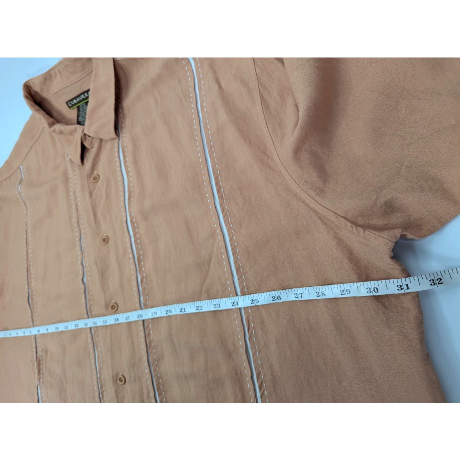 Cubavera Cubavera Button-Up Shirt Cubavera Men's 4X Orange Striped Panel Linen Rayon Short Sleeve Aloha Casual Comfort Shirt Mens Size US XXL / EU 58 / 5 - 7 Thumbnail