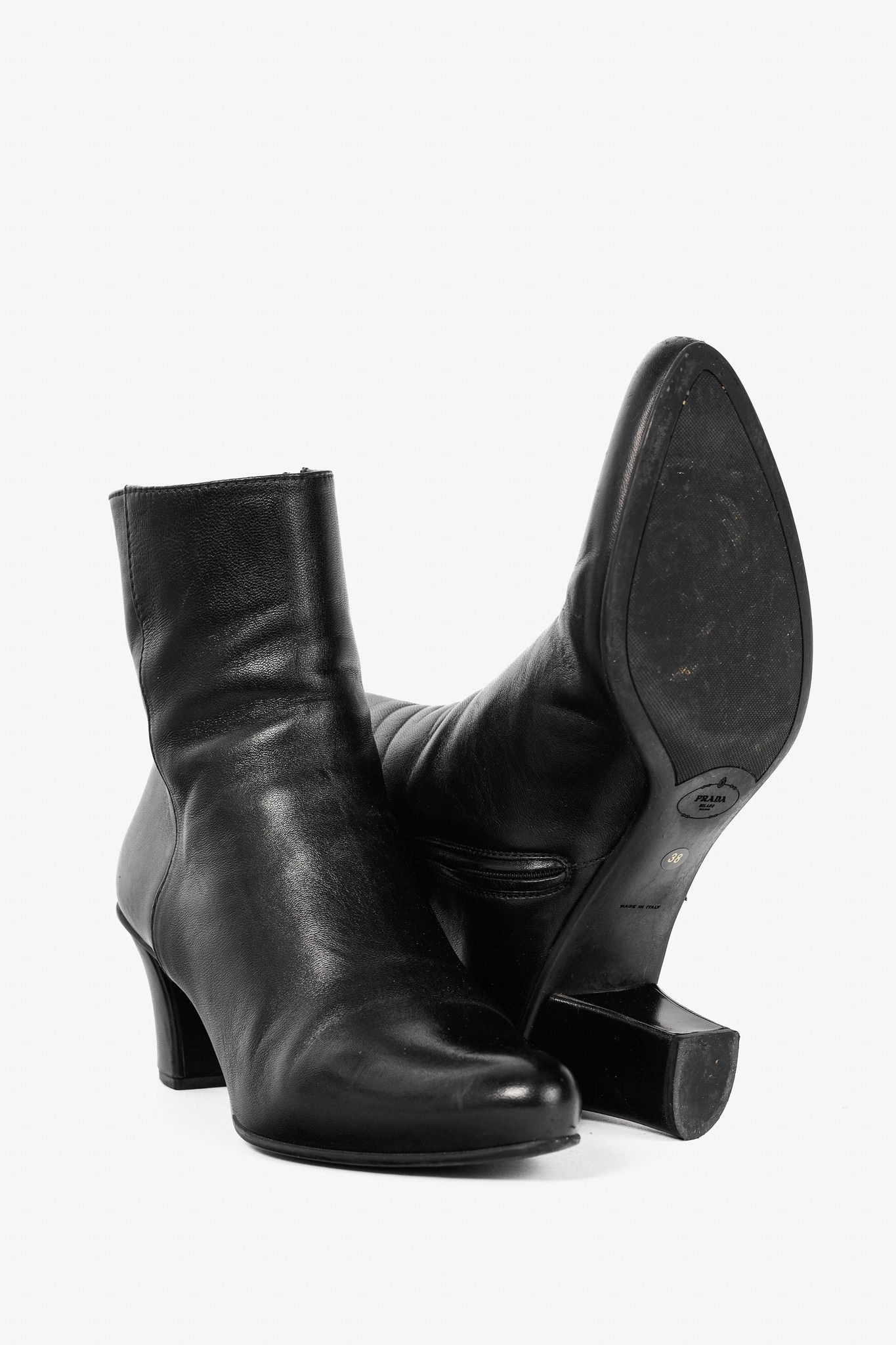 Prada Prada Black Leather Almond-Toe Ankle Boots Size US 7.5 / IT 37.5 - 4 Thumbnail