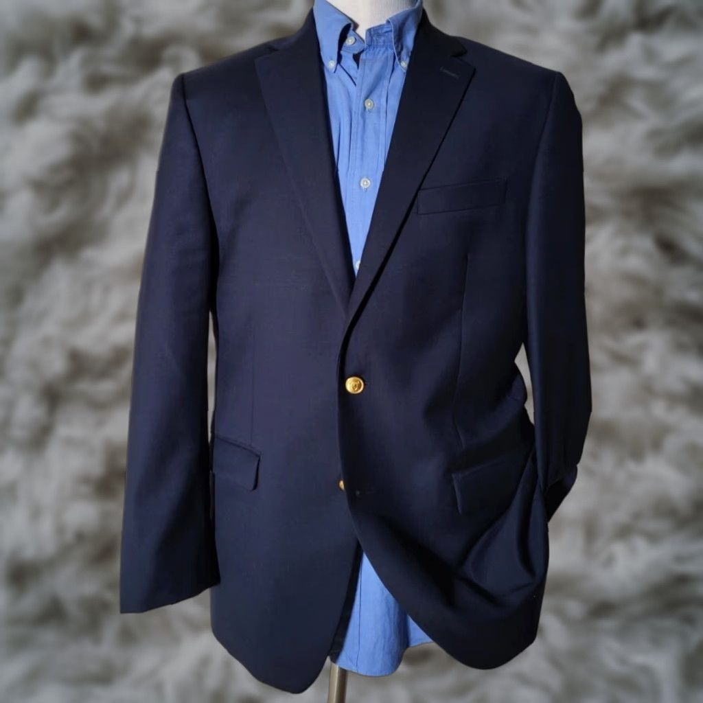 Ralph Lauren Ralph Lauren Blazer Wool Polyester Navy Blue 42L Mens Two-Button Notch Lapel Long Single-Breasted 1 Vent Solid Vintage? No (avoid extra) Size US XL / EU 56 / 4 - 1 Thumbnail