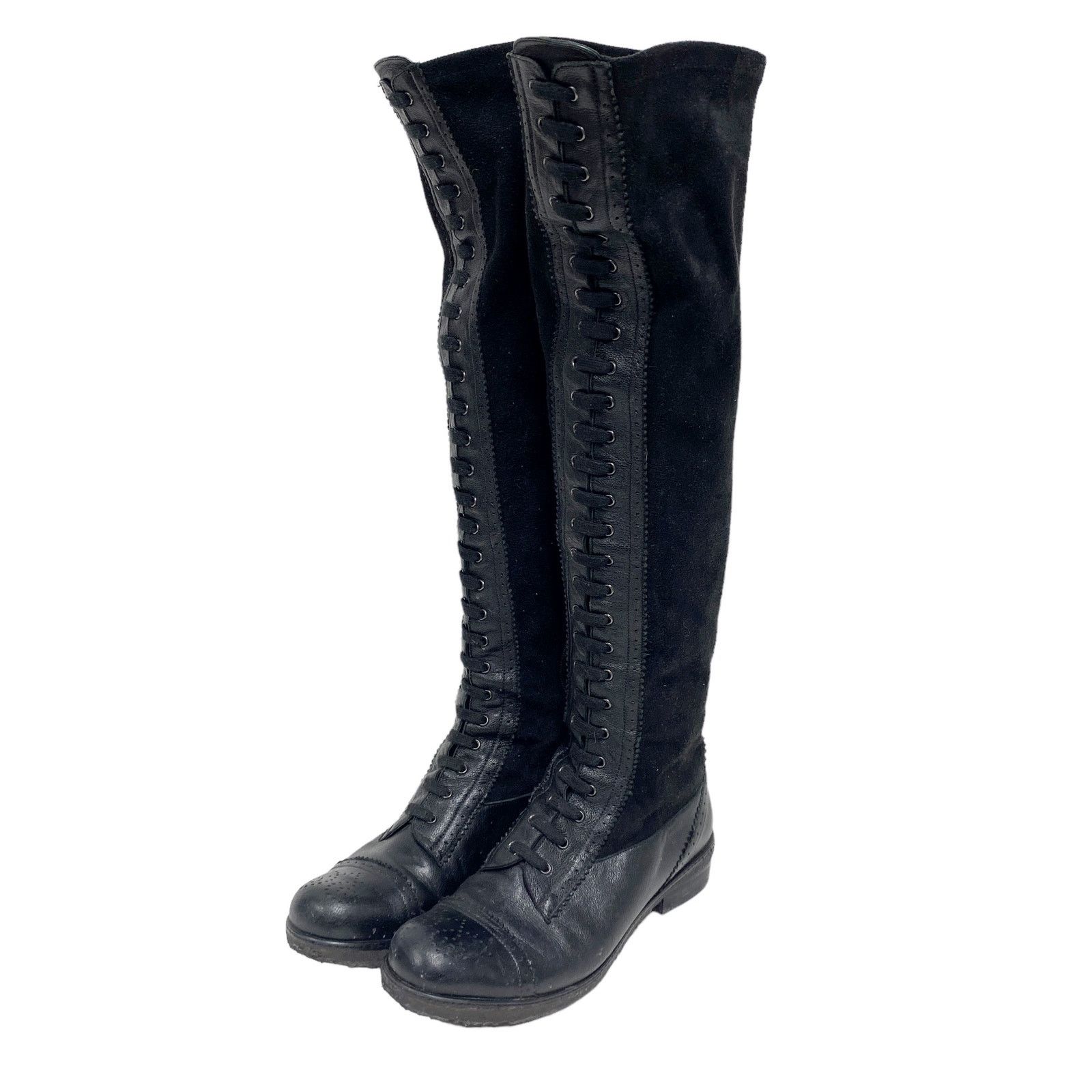 Stuart Weitzman Stuart Weitzman Workit Black Laced Over Knee Boots Size US 8 / IT 38 - 1 Thumbnail