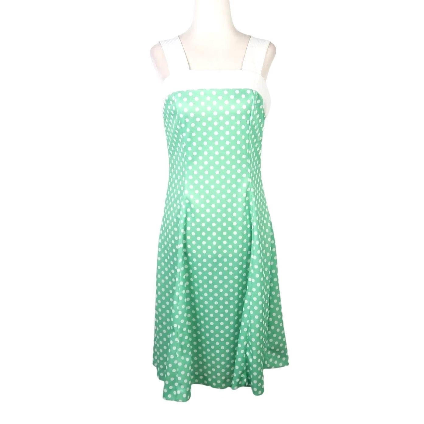Vintage VINTAGE Ann Stevens Dress Polka Dot Mint Green White A-Line Sleeveless Knee Length Zip 70s 10 Womens Size L / US 10 / IT 46 - 2 Thumbnail