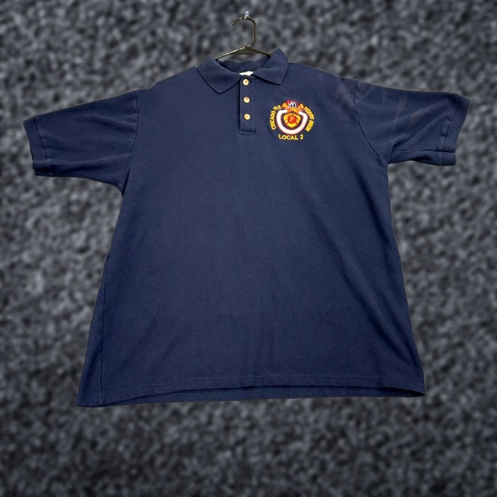 Vintage VINTAGE Union Line Polo Mens XL Navy Chicago Fire Fighters Union Local 2 Embroidered Logo Solid Knit Cotton Shirt Size US XL / EU 56 / 4 - 1 Thumbnail