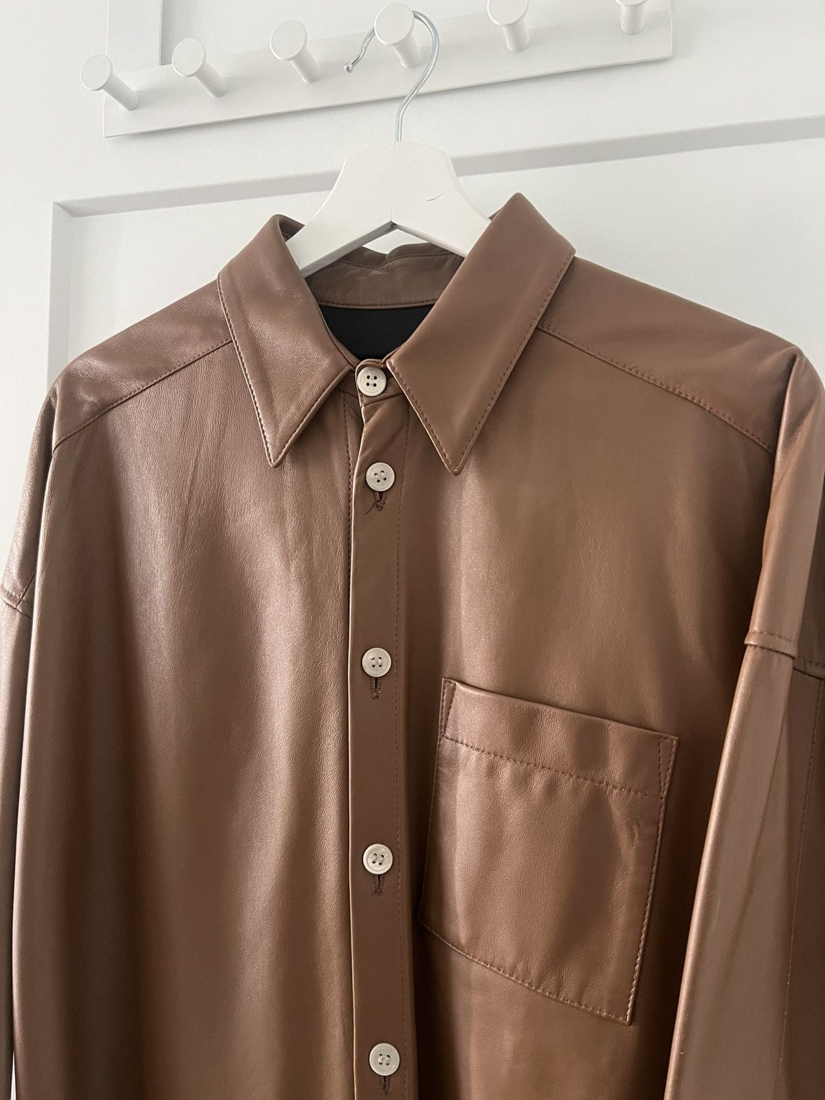 Marni NEW 48 Cognac Brown Calfskin Leather Overshirt Jacket Size US M / EU 48-50 / 2 - 5 Thumbnail