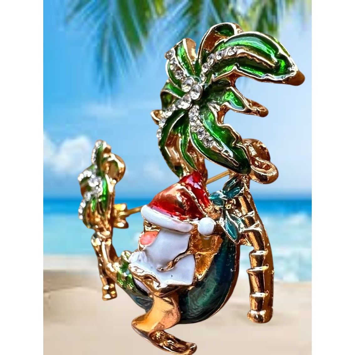 Handmade Palm tree Santa Brooch Pin New Beach Bound Coming to Coast I Size ONE SIZE - 9 Thumbnail
