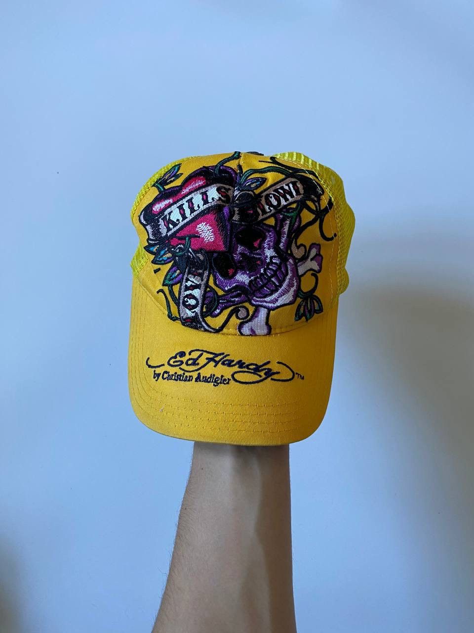 Christian Audigier Vintage Y2K ED Hardy skull yellow cap Size ONE SIZE - 2 Thumbnail