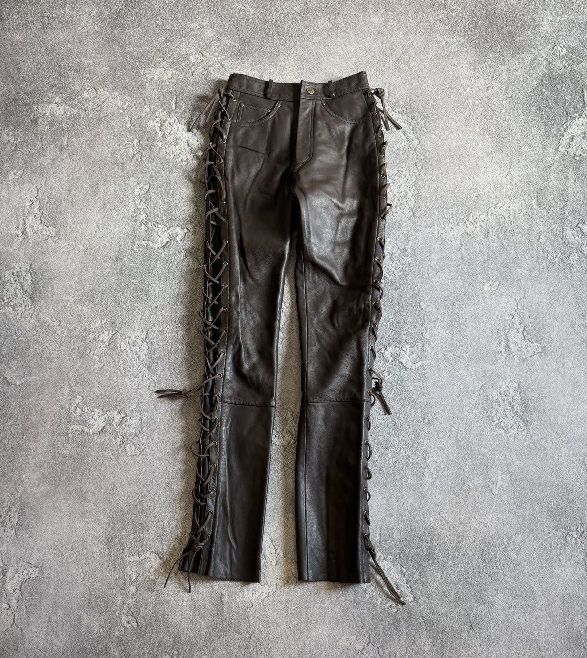 Designer IXS 38size brown leather motorcycle biker pants trousers y2k Size 26" / US 2 / IT 38 - 4 Thumbnail
