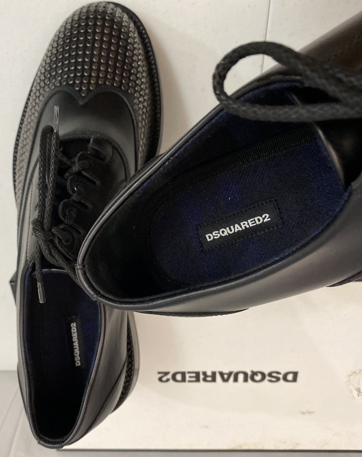 Dsquared2 Dsquared2 🇮🇹 Black Leather Metalhead Wingtip Derby 12 NEW Size US 12 / EU 45 - 2 Thumbnail