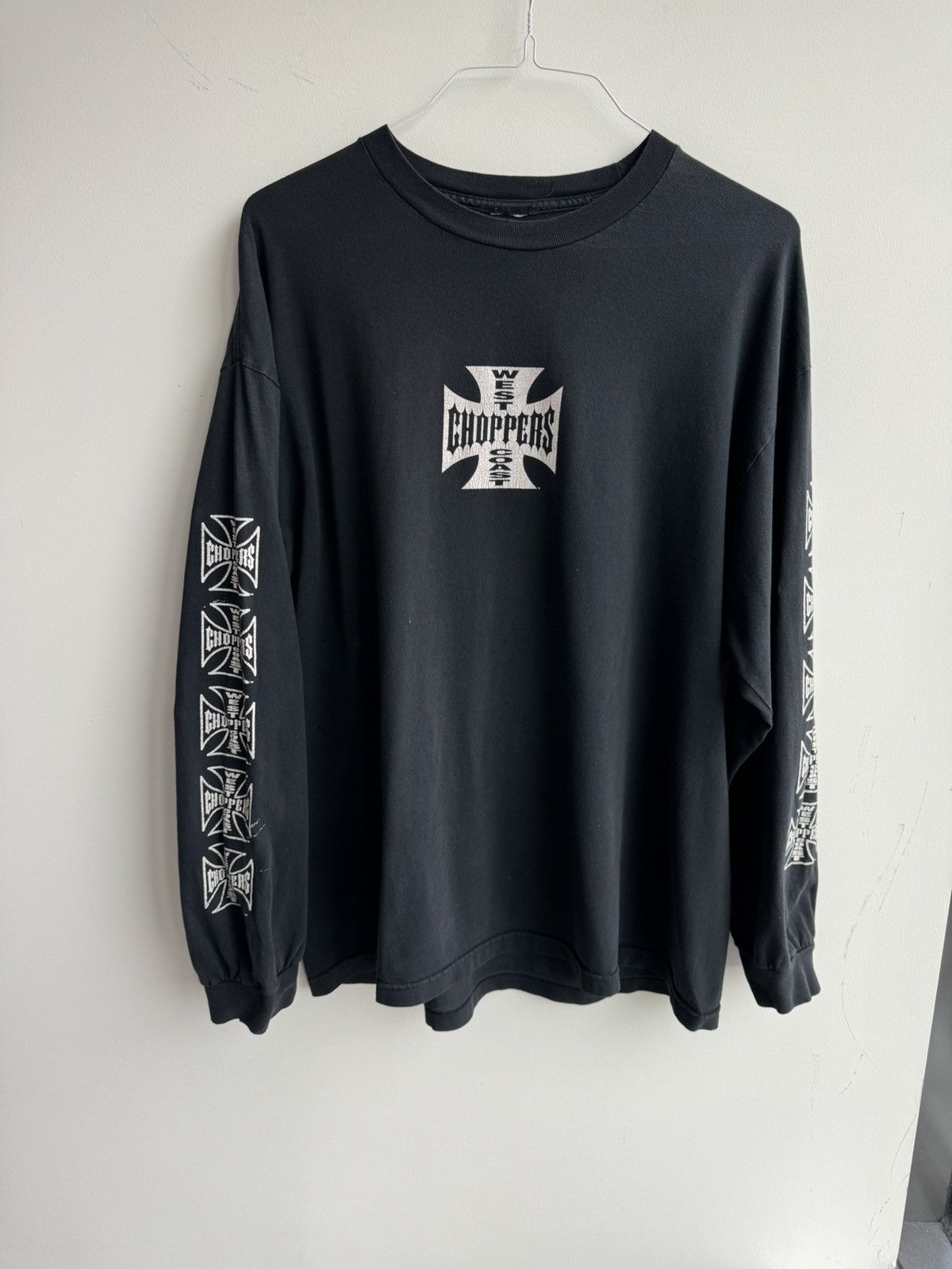 image of Vintage West Coast Choppers Faded Thin Thrashed Long Sleeve in Black, Men's (Size XL)