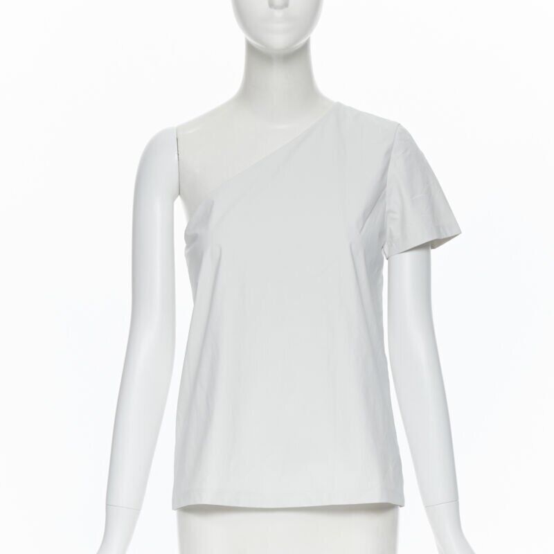 Max Mara new MAX MARA white coated cotton one shoulder asymmetric top S Size S / US 4 / IT 40 - 1 Thumbnail