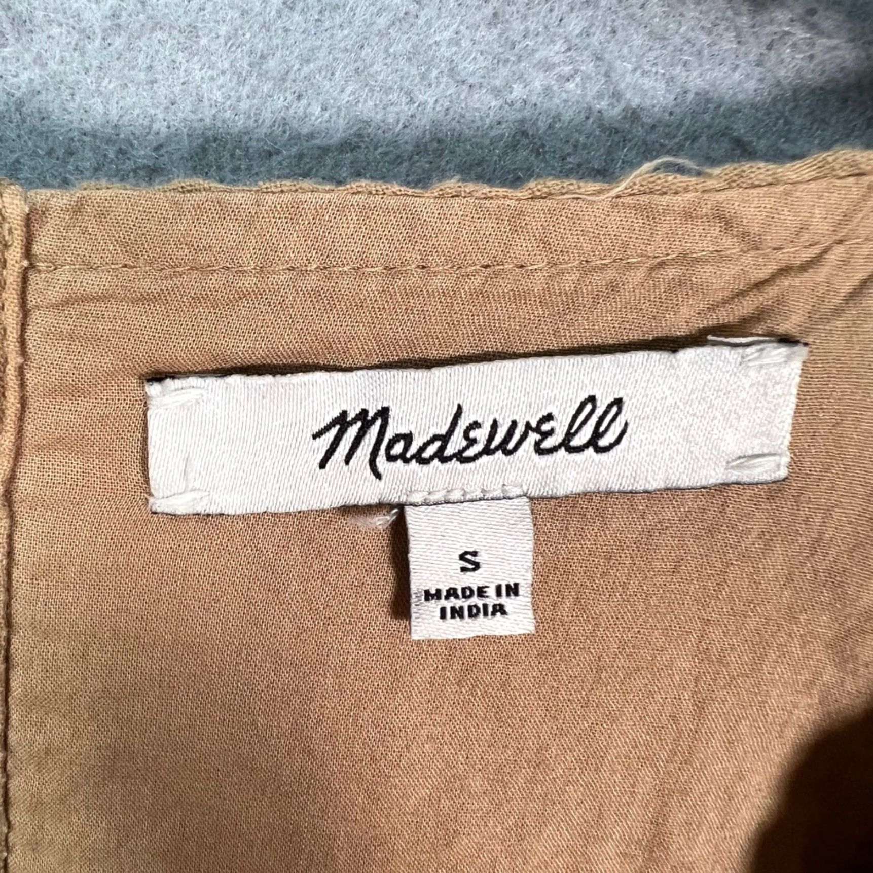 Madewell Madewell Dress Beig e Short Puff Sleeve Textured Cotton Elastic Waist Button Back A-Line Mini Women S Small Size S / US 4 / IT 40 - 3 Thumbnail