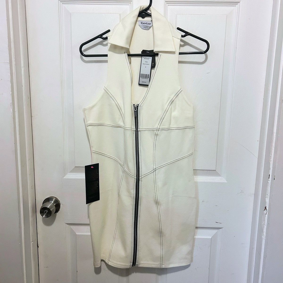 Bebe Bebe White Racerback Moto Mini Dress Medium M BNWT Size M / US 6-8 / IT 42-44 - 5 Thumbnail