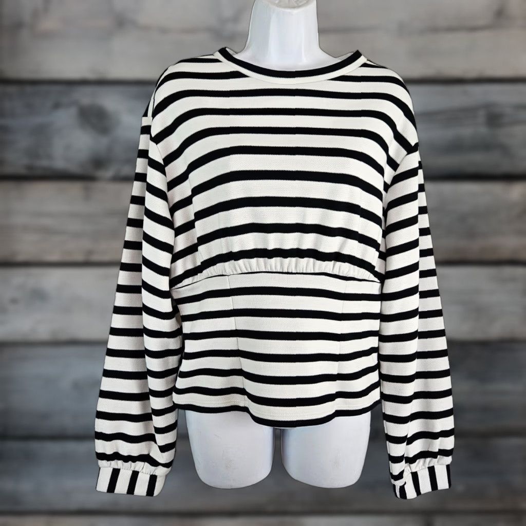 Vintage Maeve Maeve by Anthropologie Womens Top Small Black White Striped Long Sleeve Blouse Shirt Casual Womens Size S / US 4 / IT 40 - 1 Thumbnail