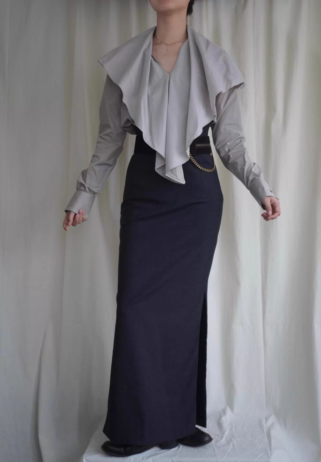 Masaki Matsushima MASAKIMATSUSHIMA 98 Gray Tulle-Collar Shirt Wmn's M Size M / US 6-8 / IT 42-44 - 5 Thumbnail