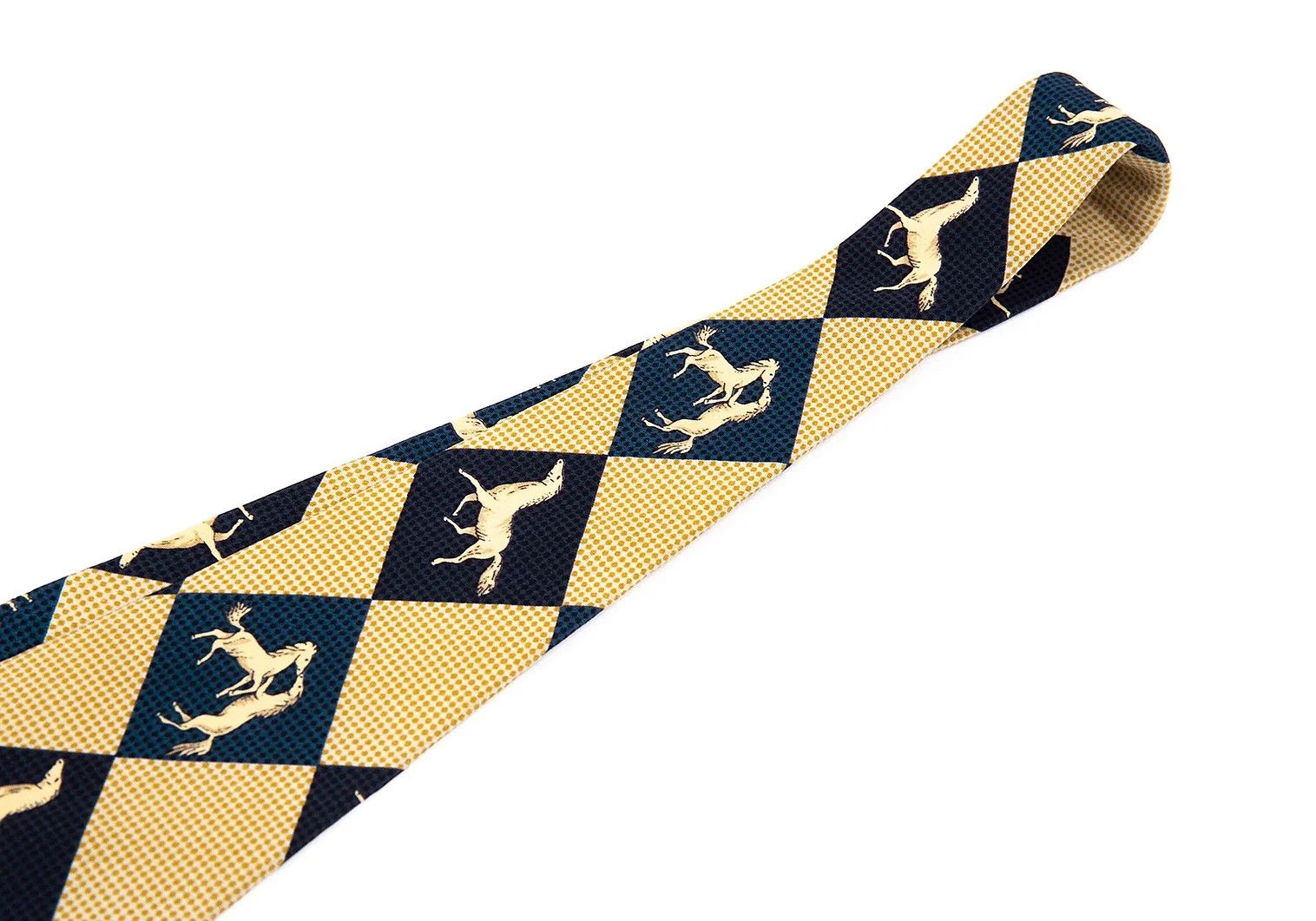 Emporio Armani Silk Horse Diamond Print Tie in Navy Beige Size ONE SIZE - 3 Thumbnail