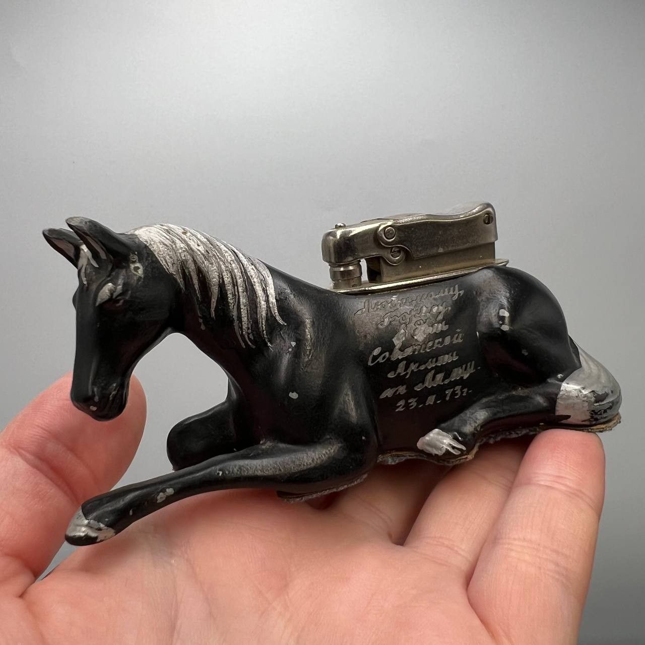 Vintage Vintage Desk Gasoline Lighter Figure Horse Good Working Size ONE SIZE - 1 Thumbnail
