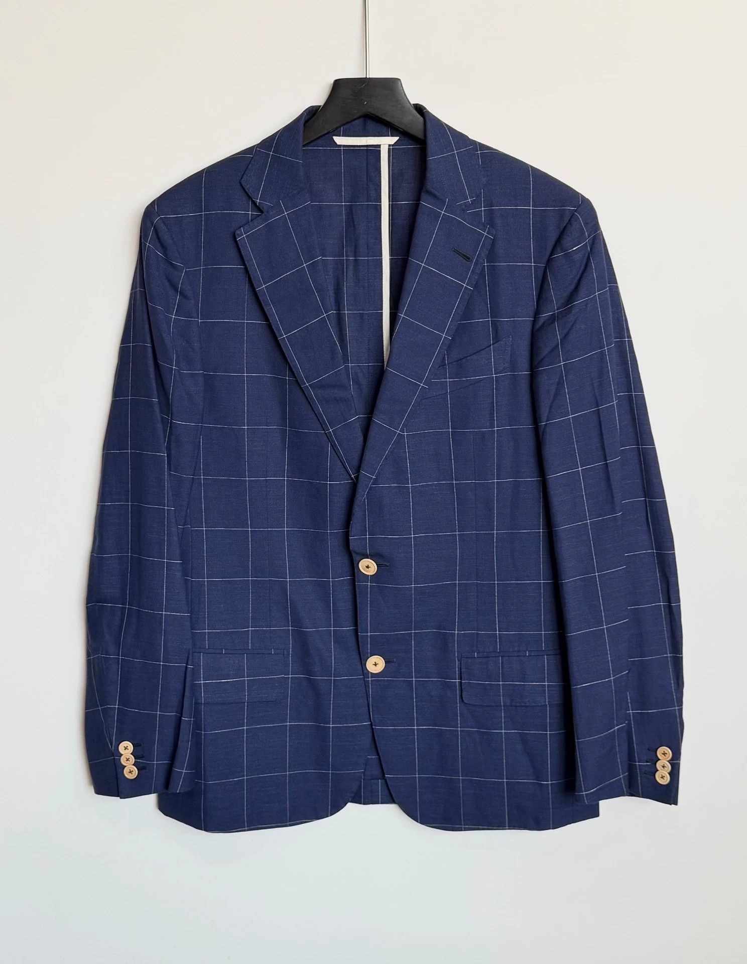 Ermenegildo Zegna Zegna Wool Linen Silk Blue Plaid Crossover Jacket 48 Size 48S - 1 Thumbnail