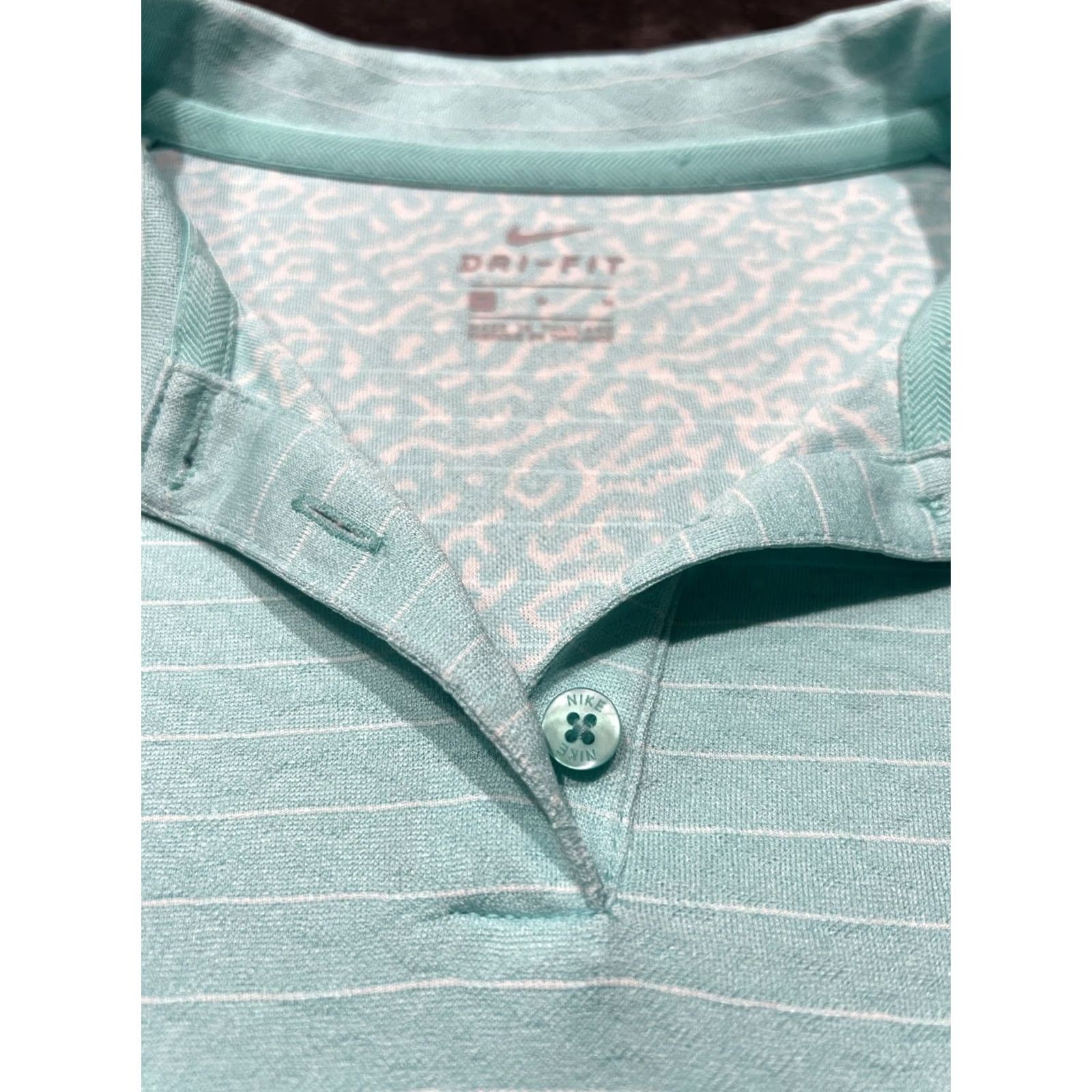 Nike Nike Dri-FIT Polo Shirt Womens M Aqua Green Stripe Long Sleeve Golf Shirt Size M / US 6-8 / IT 42-44 - 7 Thumbnail
