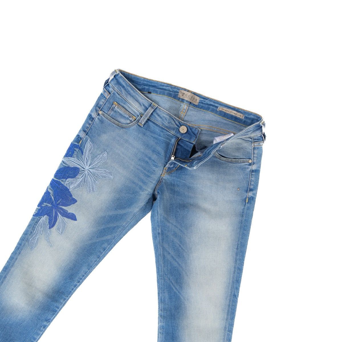 Guess Guess Womens Skinny Ultra Low Jeans Blue Floral Embroidery Size 30" / US 8 / IT 44 - 3 Thumbnail