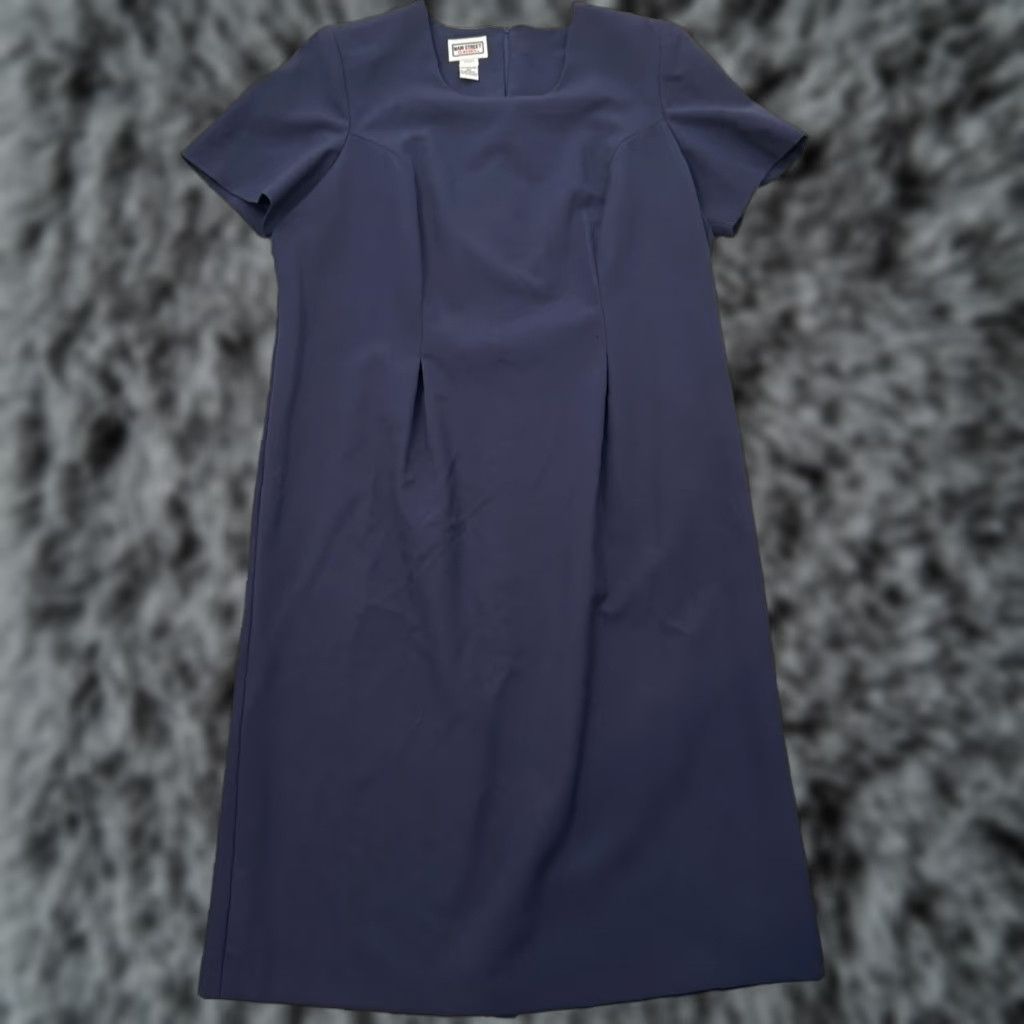 Vintage VINTAGE Main Street Classics Dress BO Plus 3XL Blue 90s Minimalist Sheath Short Sleeve Round Neck Zip Midi Dress Shirt Womens Size XXL / US 16-18 / IT 52-54 - 1 Thumbnail
