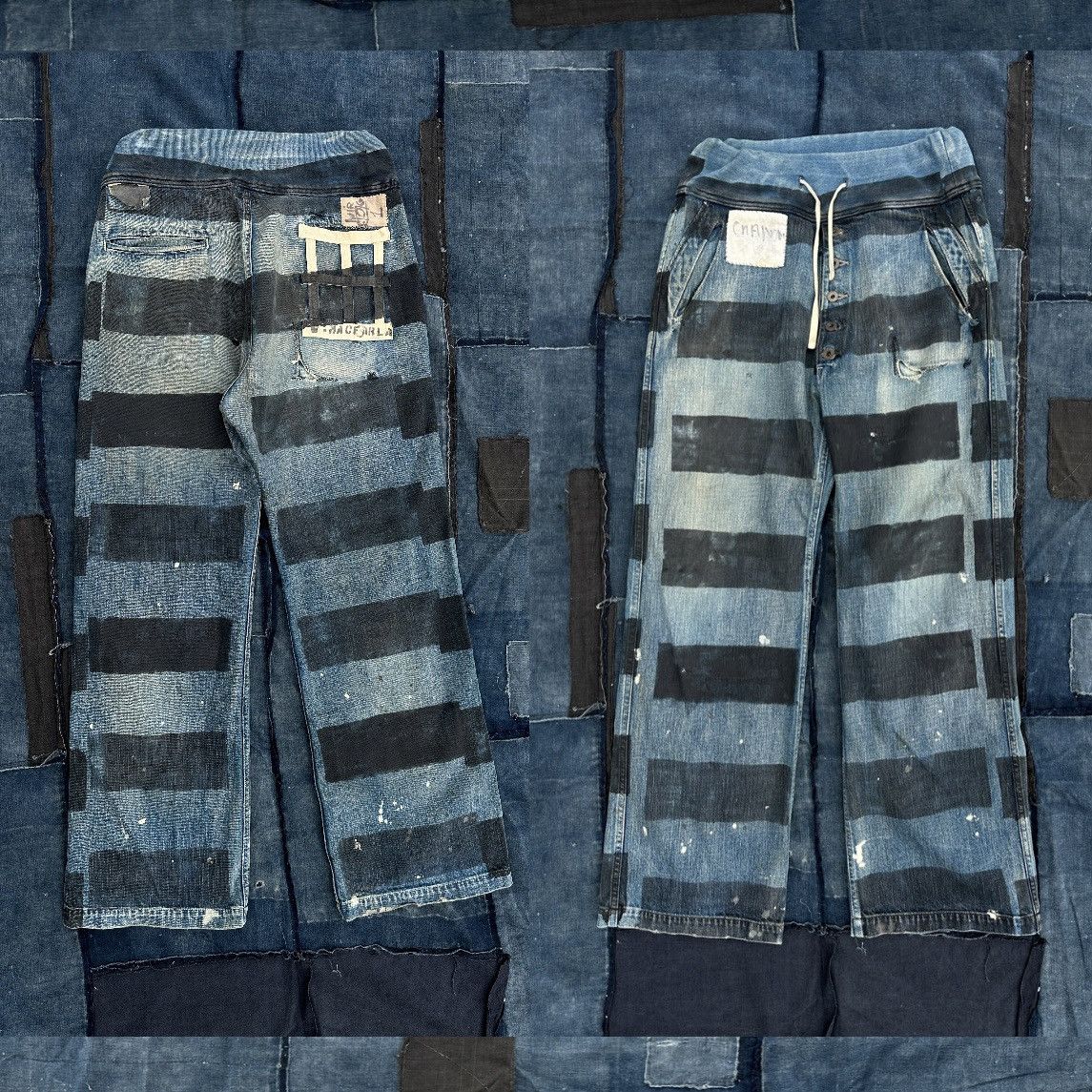 image of Kapital x Kapital Kountry Redux Prisoner Painted Prison Denim Pant in Striped, Men's (Size 34)
