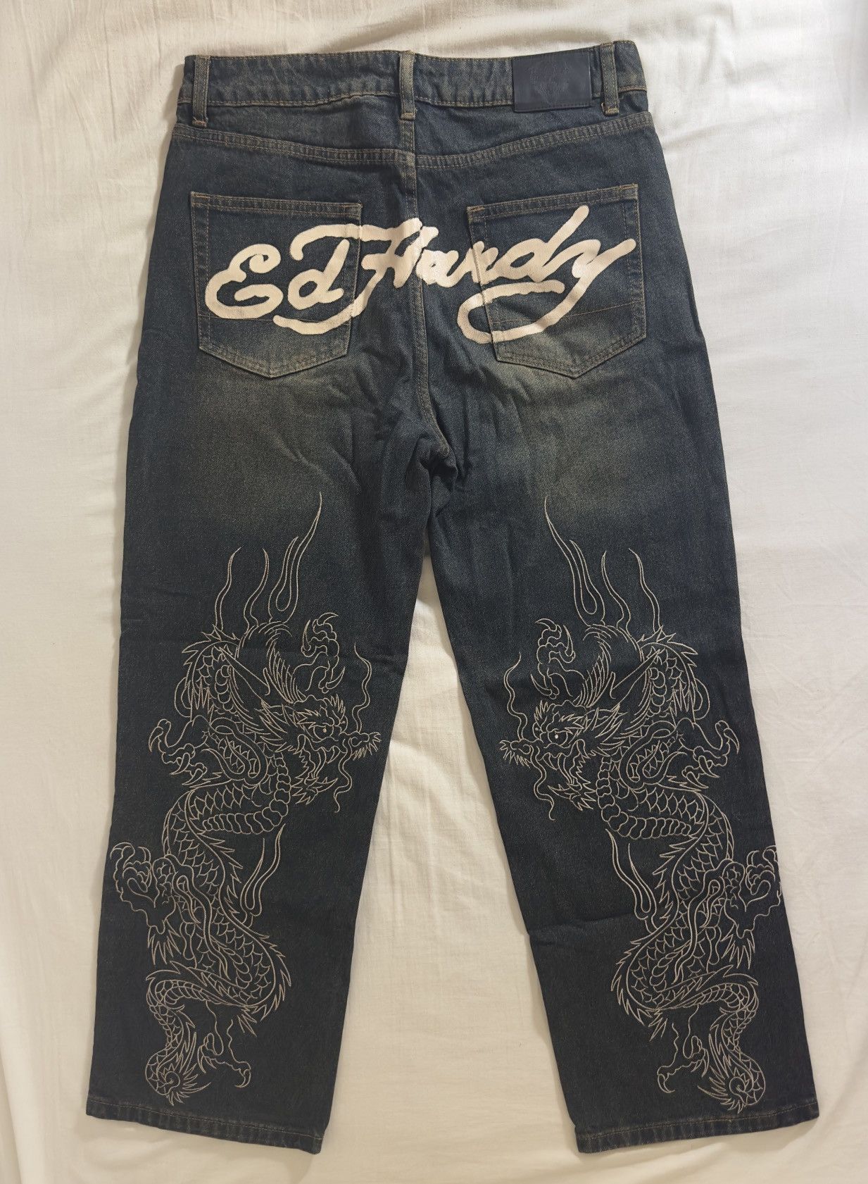 Urban Outfitters Ed Hardy Embroidered Dragon Jeans Size US 35 - 2 Thumbnail