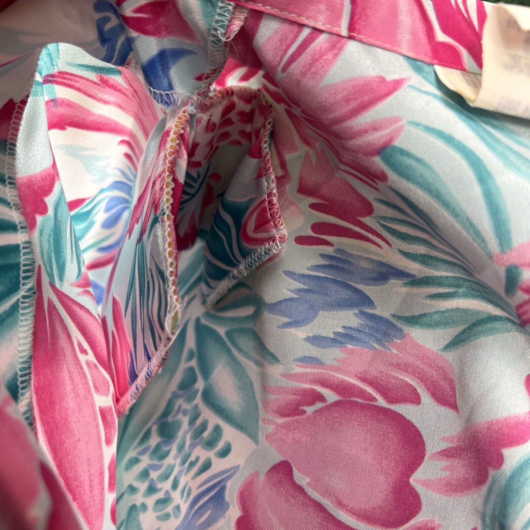 Pinko Glances Los Angeles Top Sz 10 Silky Sheer Pink Blue Floral Shirt Bright Colors Size L / US 10 / IT 46 - 7 Thumbnail