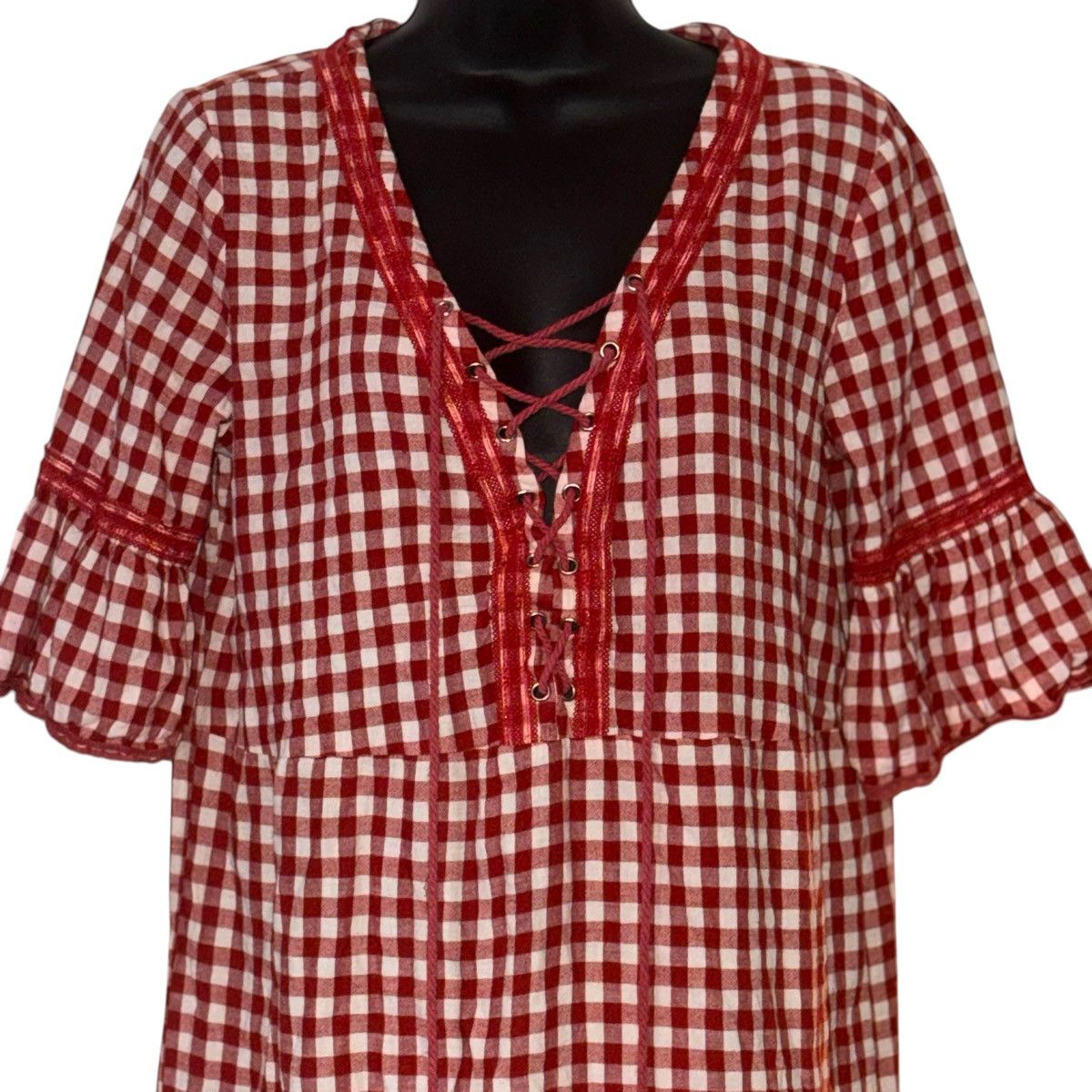 Other POL red and white gingham lace up flutter sleeve dress Size S / US 4 / IT 40 - 3 Thumbnail