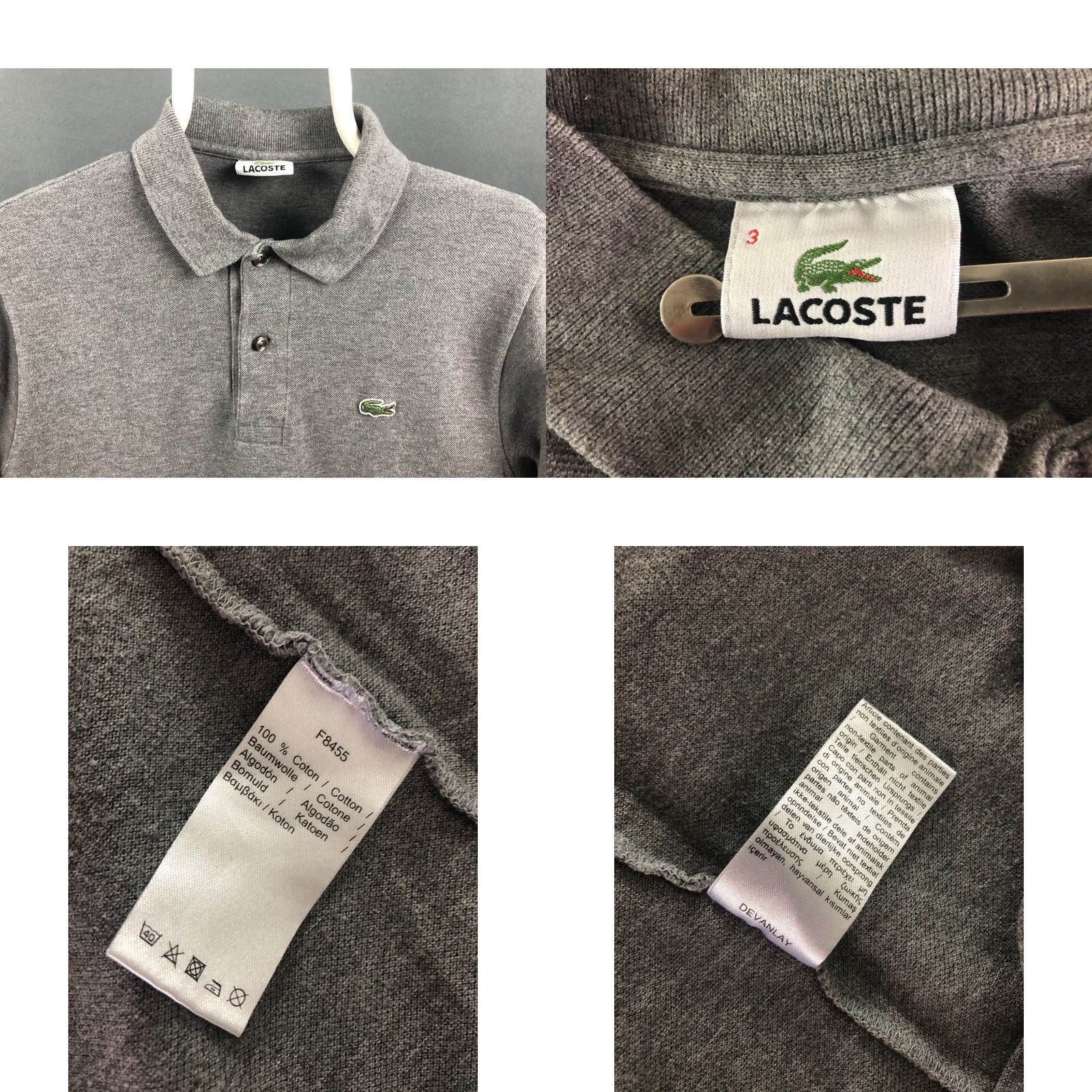 Lacoste Lacoste Polo Men Size 3 Cotton Gray Short Sleeve Collared Logo Embroidered Jersey Vintage: No Breatheable Classic Regular Fit Shirt Size US S / EU 44-46 / 1 - 8 Thumbnail