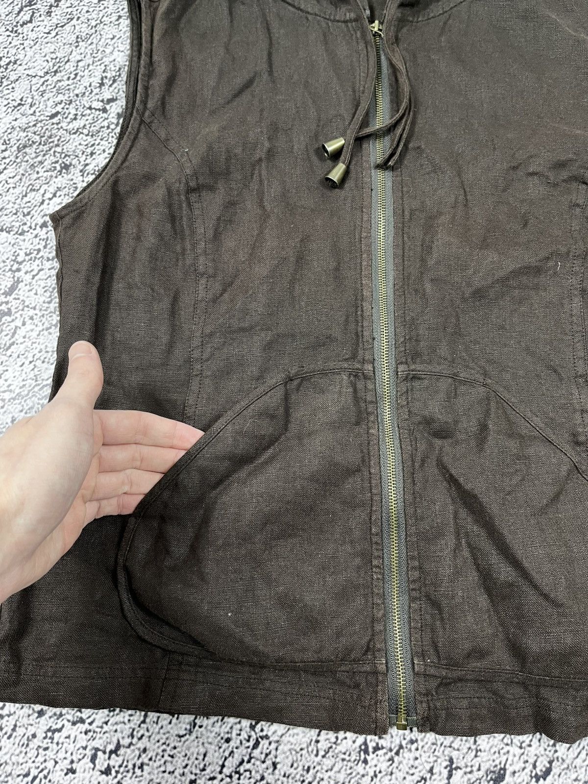 Vintage Vintage Y2K Linen hooded zip up vest Yohji style avantgarde Size L / US 10 / IT 46 - 4 Thumbnail