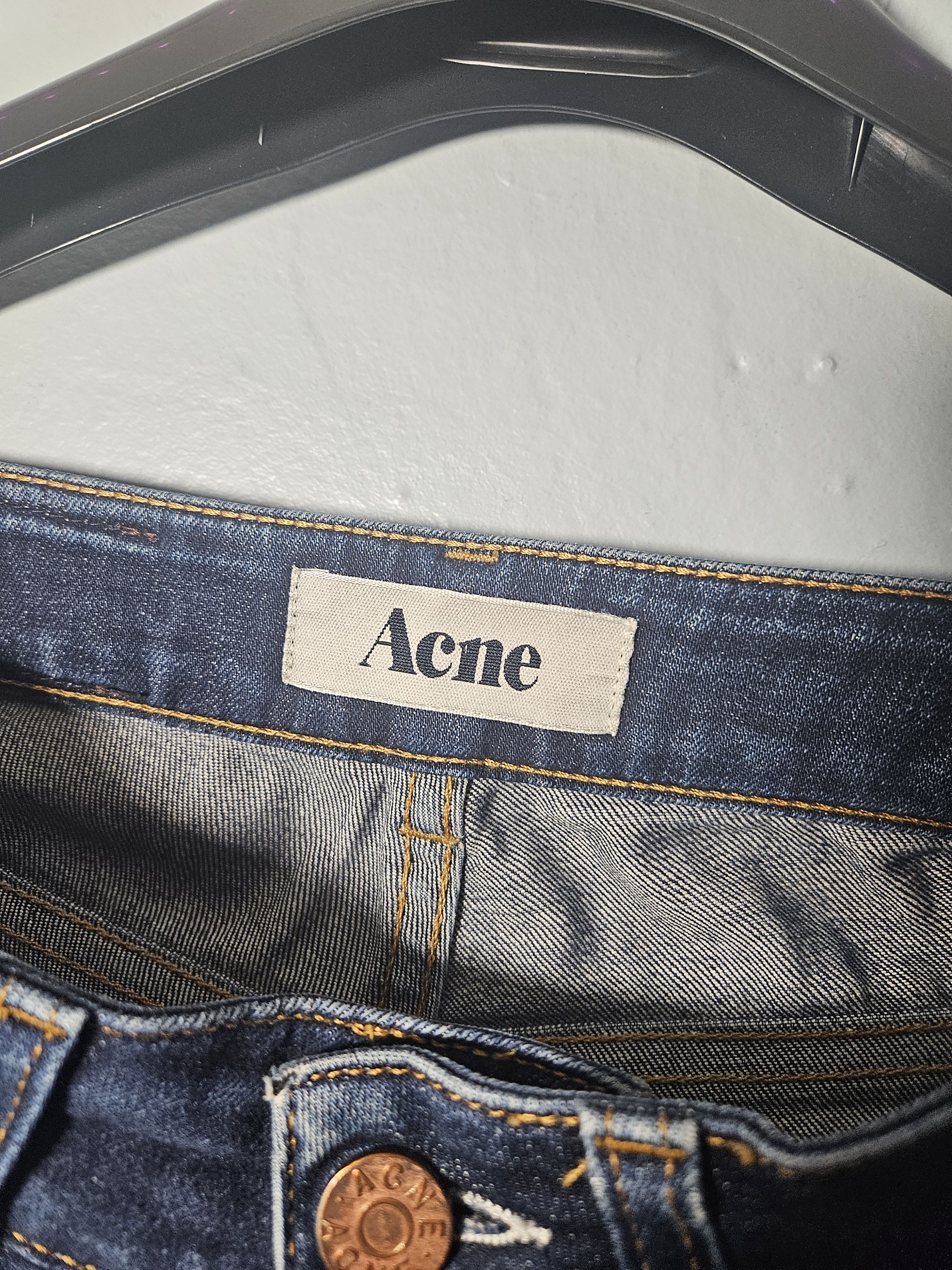 Acne Studios Dark Blue Leather Patch Vintage High Rise Denim Jeans Size 26" / US 2 / IT 38 - 7 Thumbnail