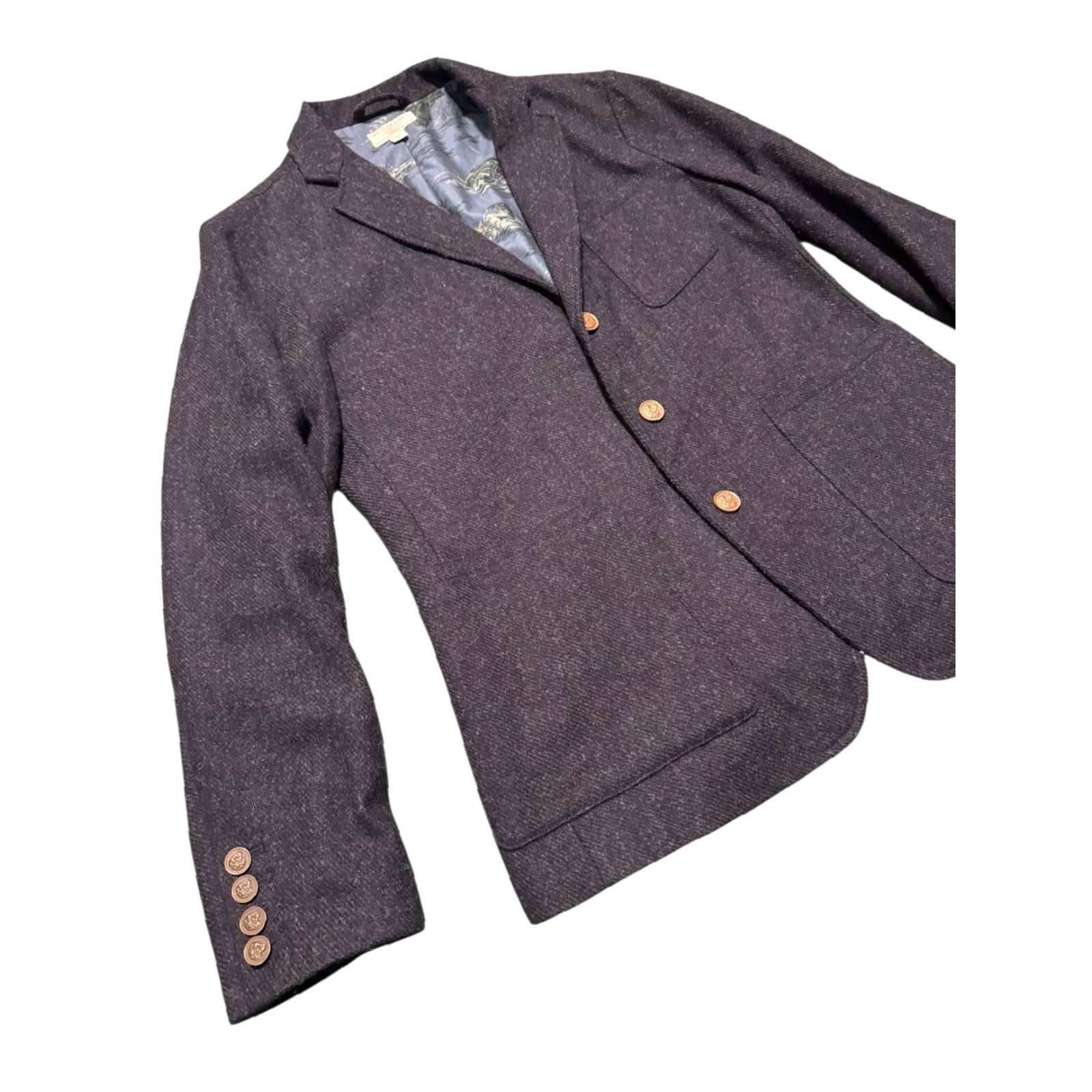 Wallace & Barnes Wallace & Barnes Knit Blazer Mens Alexander's Wool Koi Fish Dog Buttons Blue 38R Size 38R - 3 Thumbnail