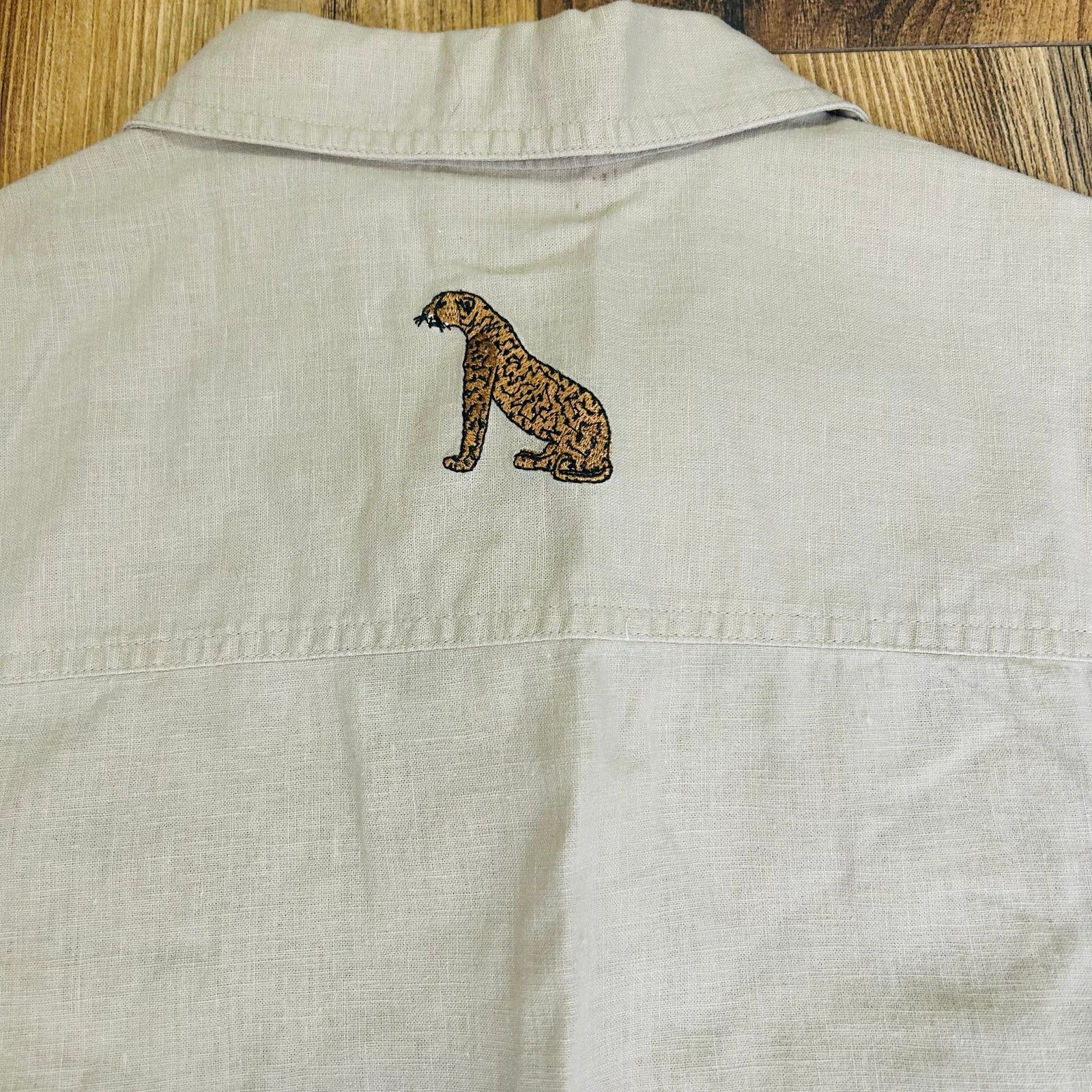 Cabin Creek × Vintage Vintage Safari Shirt Button Up Linen Animal Print Rhinestone Size L / US 10 / IT 46 - 4 Thumbnail
