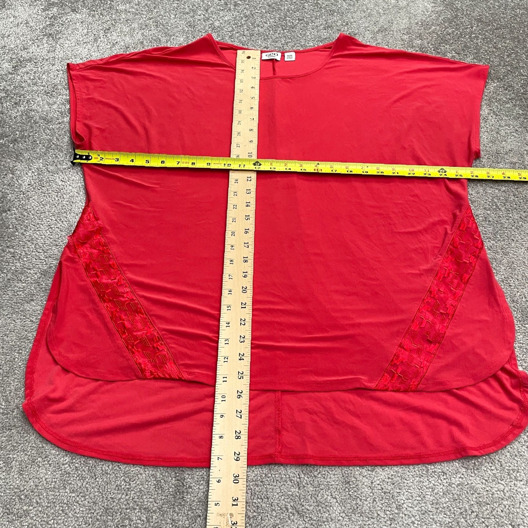 Vintage Cato Blouse Womens 20W Red Crew Neck Dolman Short Sleeve Knit Polyester Spandex Plus Size Top Casual VINTAGE(Camera note: not vintage) Size 3XL / US 20-22 - 7 Thumbnail