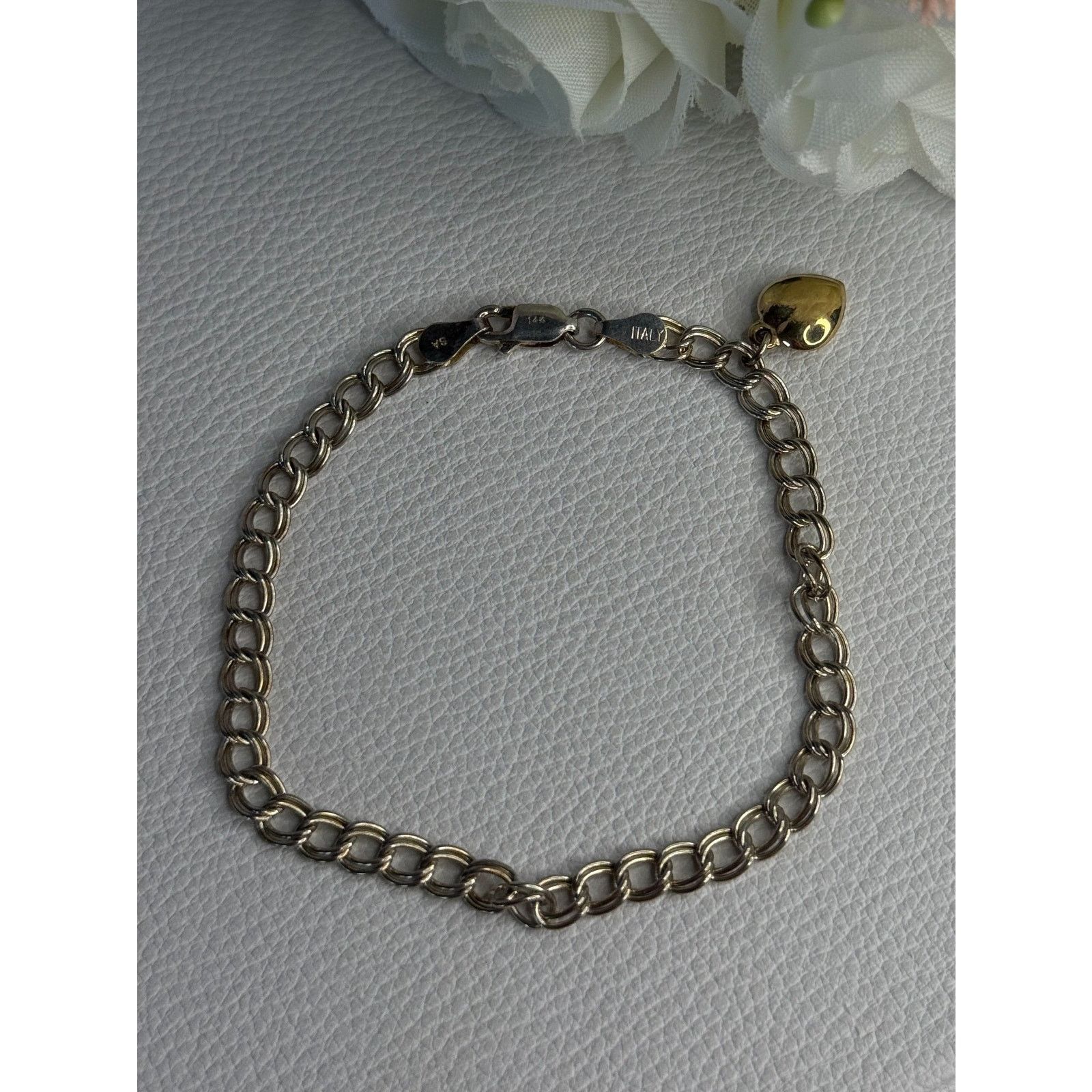 Jewelry 925 STERLING SILVER 14K YELLOW GOLD HEART ITALY BRACELET Size ONE SIZE - 6 Thumbnail