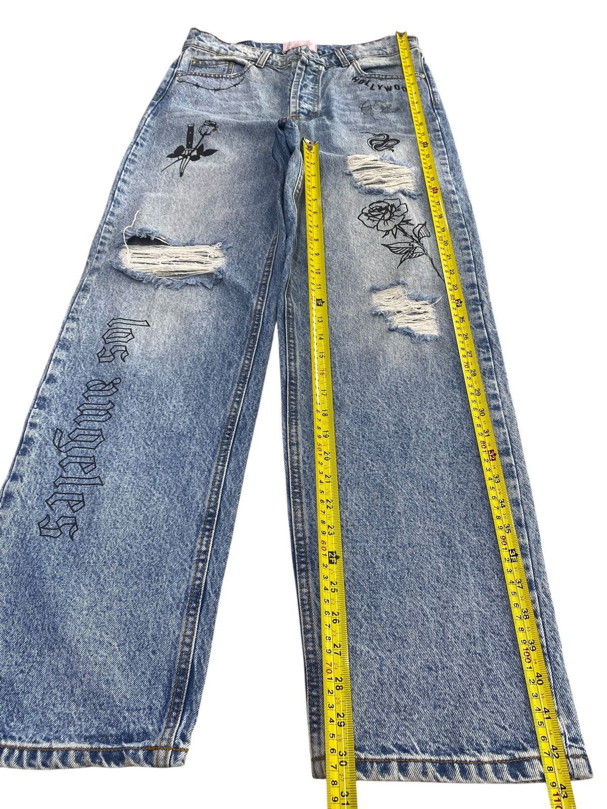 Other Revice Japanese Brand Acid Blue Wash Style Painted Jeans Size US 32 / EU 48 - 7 Thumbnail