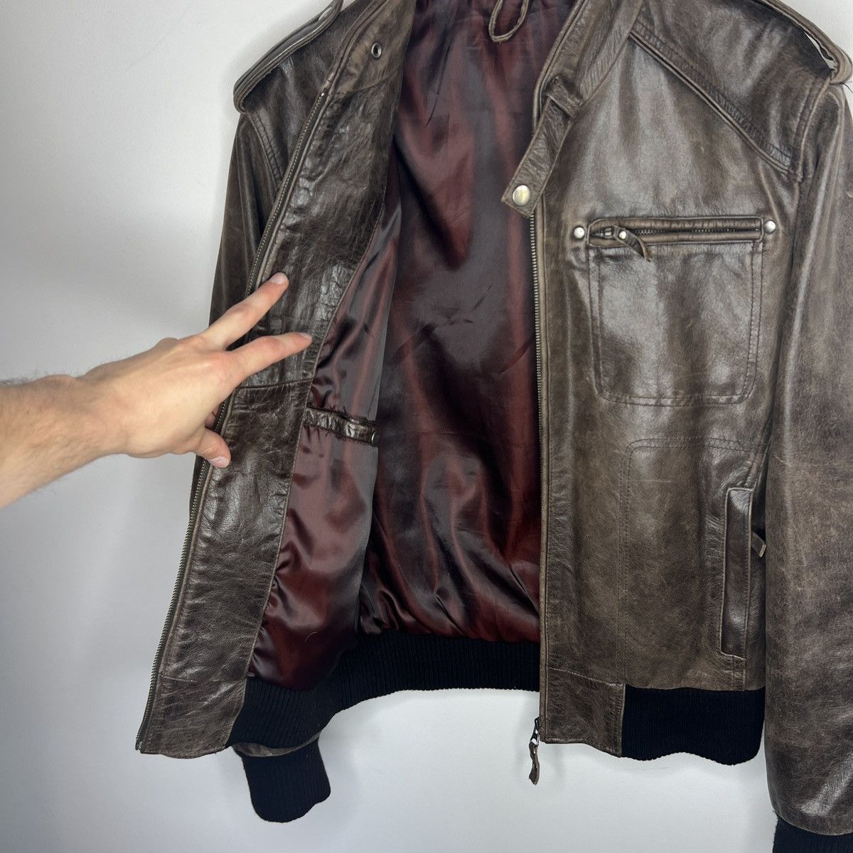 Leather × Vintage Vintage Brown Leather Motor Biker Jacket Trucker Genuine Size US M / EU 48-50 / 2 - 7 Thumbnail