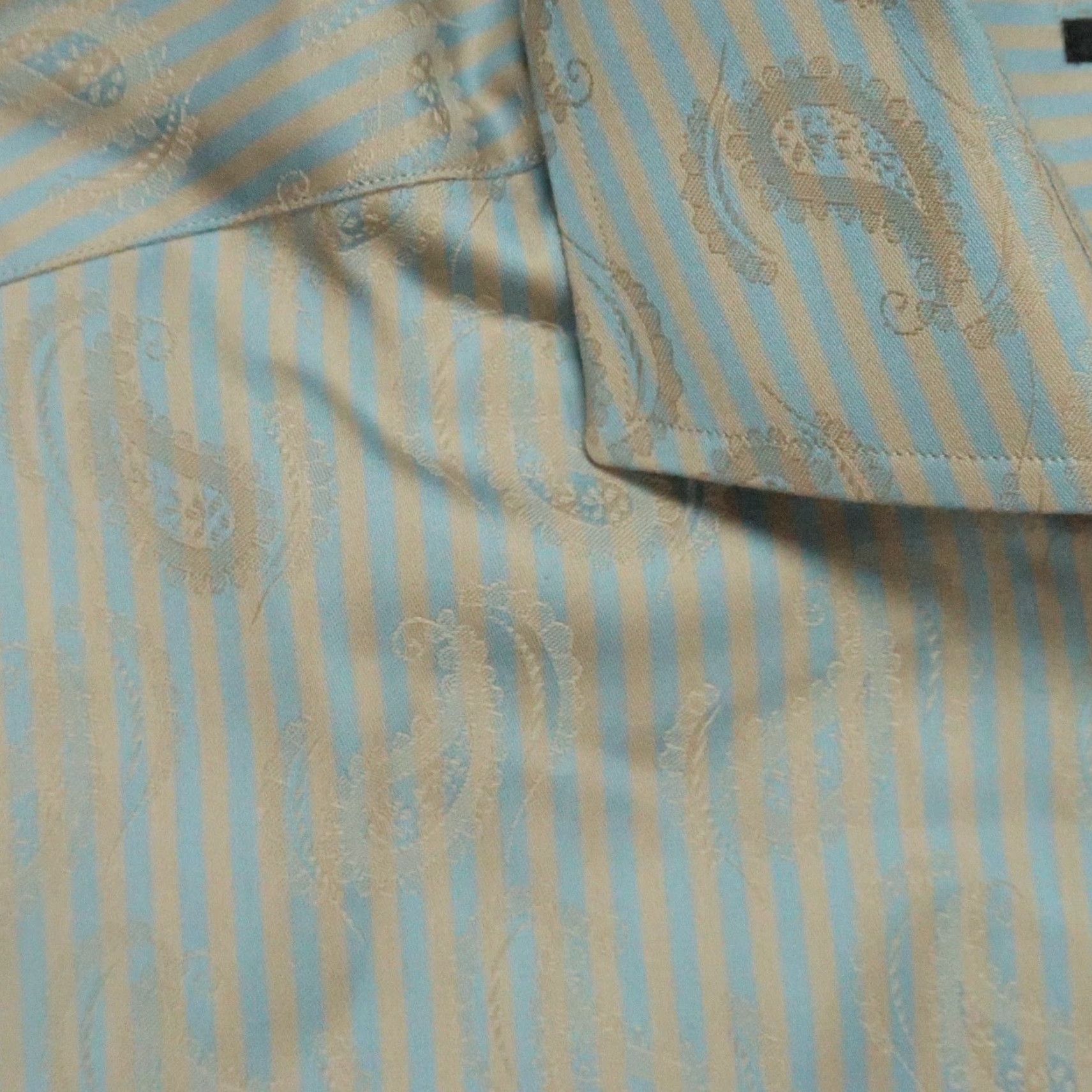 Eton Eton Shirt Men Extra Large Gold Blue Paisley Stripe Contemporary Fit Long Sleeve Size US XL / EU 56 / 4 - 4 Thumbnail