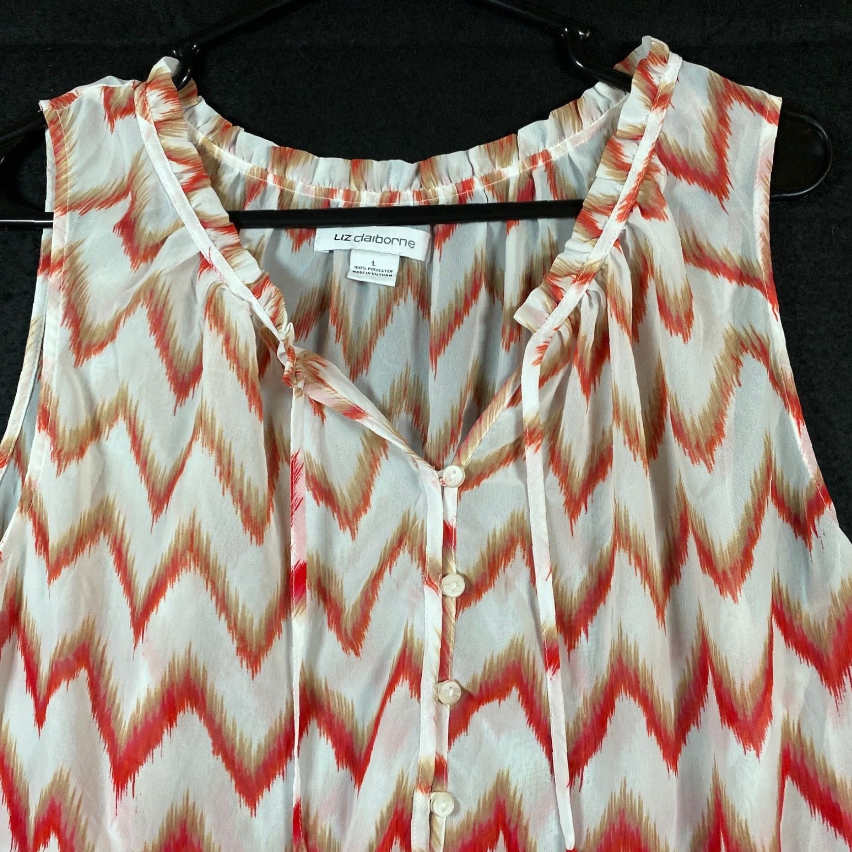Liz Claiborne Liz Claiborne Womens Blouse Multicolor Zig Zag Sleeveless VNeck Henley Sheer L Shirt Size L / US 10 / IT 46 - 2 Thumbnail