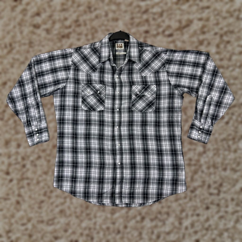 Vintage ELY Cattleman Shirt Mens Large Gray Plaid Western Pearl Snap Long Sleeve Size US L / EU 52-54 / 3 - 1 Thumbnail