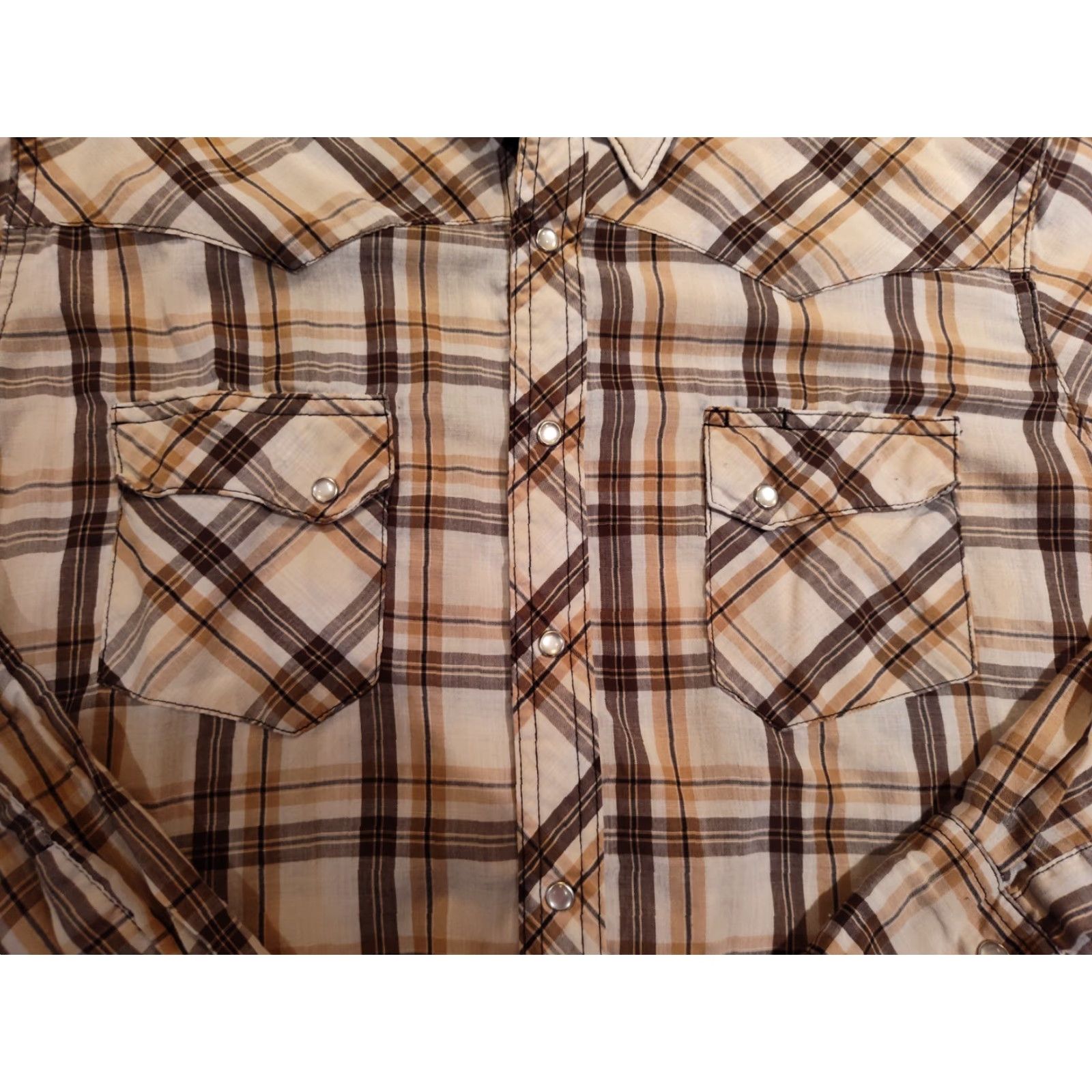 Wrangler VINTAGE Wrangler Wrancher Shirt Mens Large Brown Western Pearl Snap Striped Long Sleeve Size US L / EU 52-54 / 3 - 5 Thumbnail