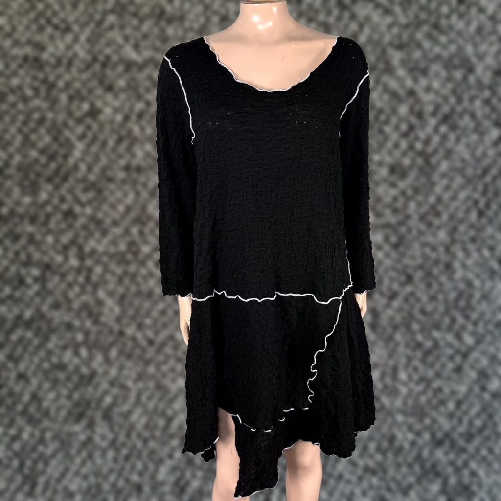 Vintage Noblu Dress Mini Black Cotton Knit Long Sleeve Scoop Neck Casual Womens M Lagelook Vintage No Size M / US 6-8 / IT 42-44 - 1 Thumbnail