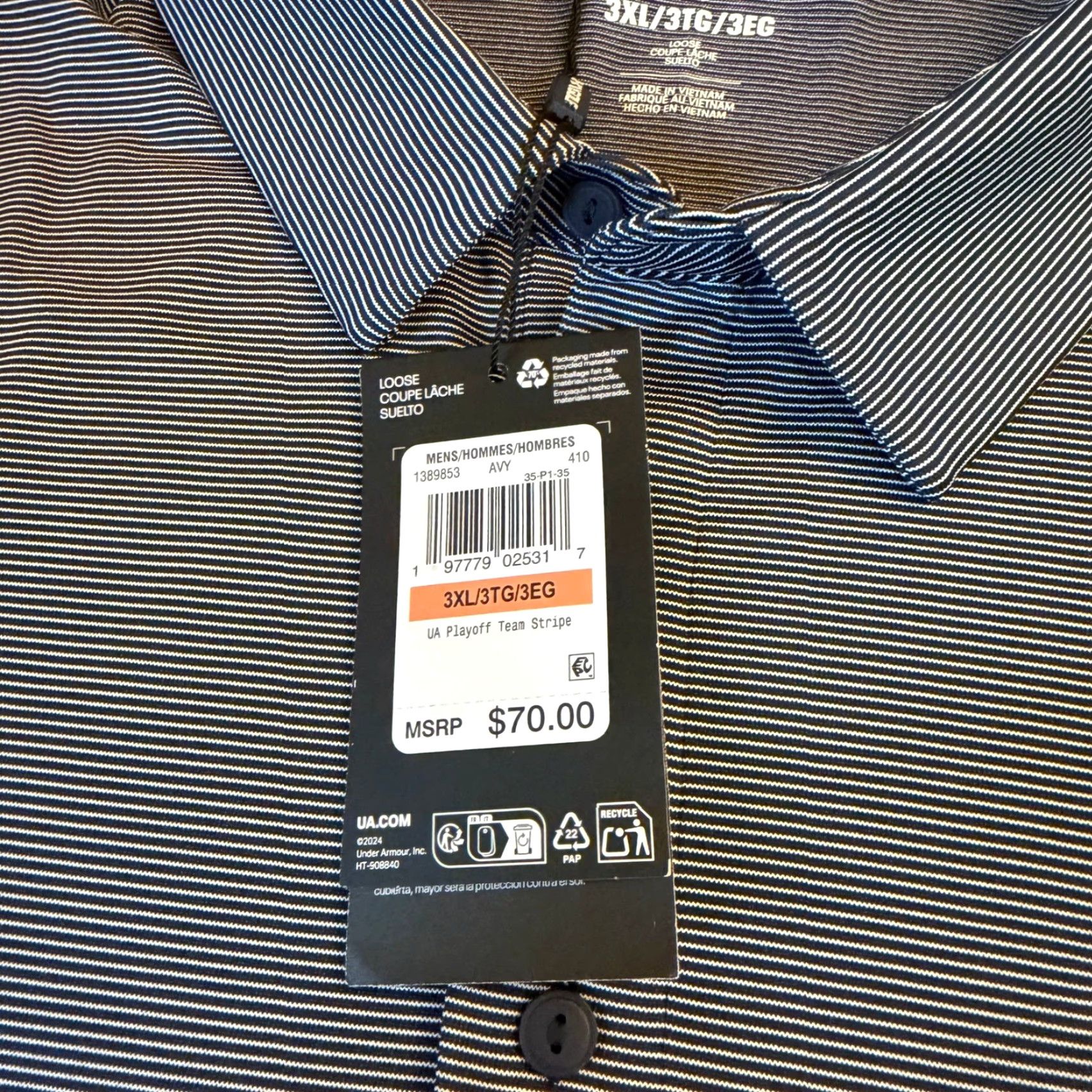 Under Armour Under Armour Golf Polo Shirt Mens 3XL Team Stripe Navy White Collared Short Sleeve Breathable Quick Dry UPF 40 Size US XXL / EU 58 / 5 - 3 Thumbnail