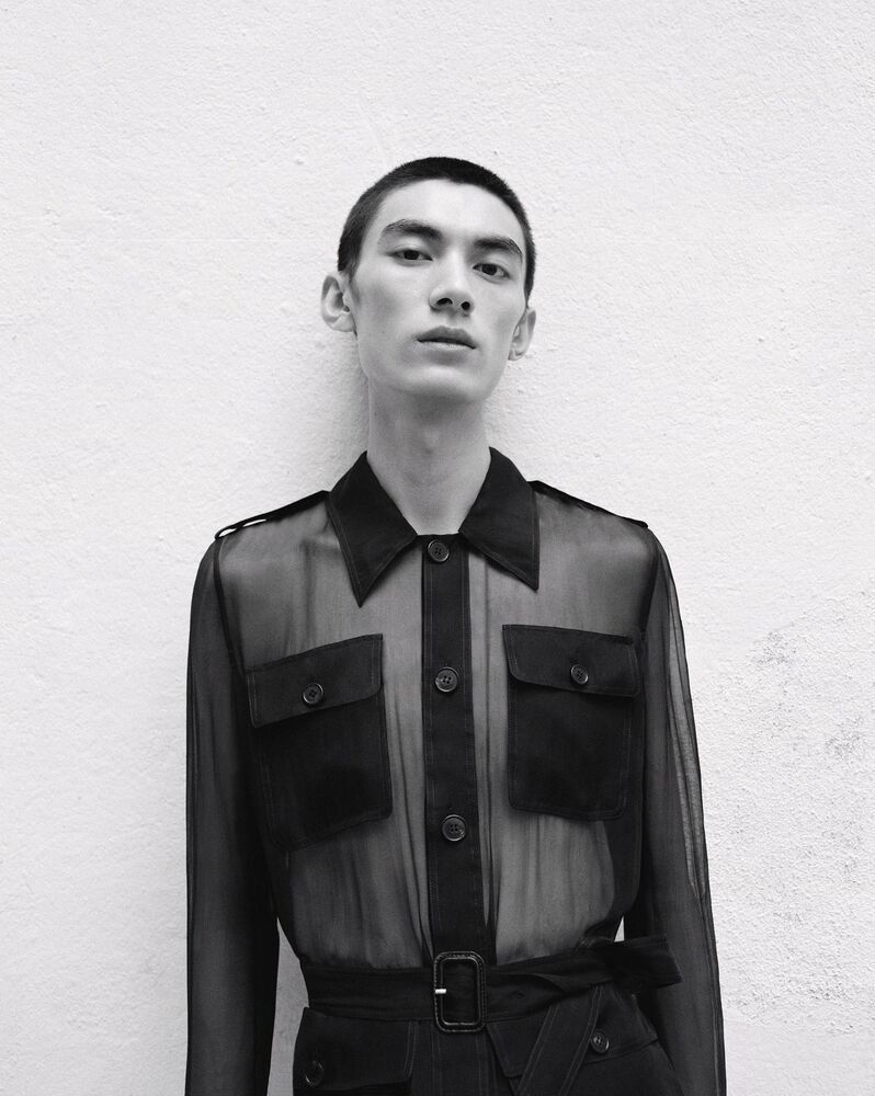 Saint Laurent Paris o1s1wg110625 781144 Saharienne Blouse in Silk Muslin Black Size US XXS / EU 40 - 3 Thumbnail