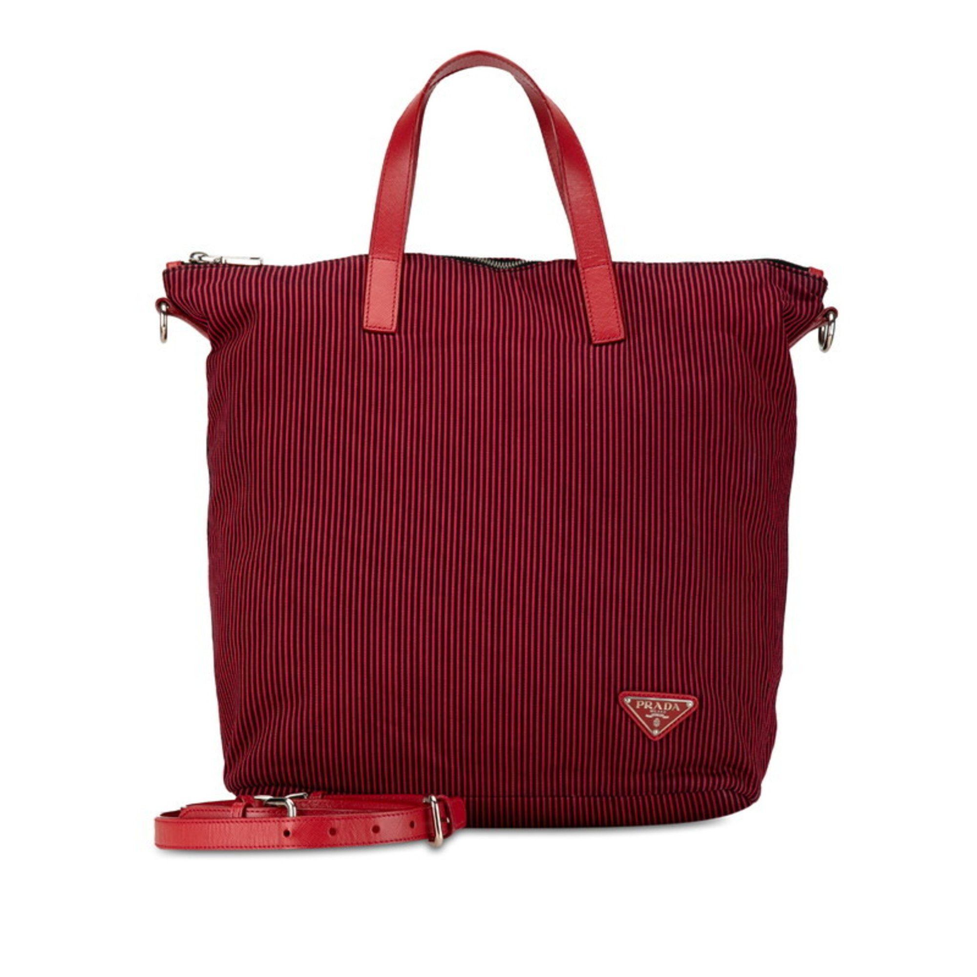 PRADA CRIMSON STRIPE LEATHER HAND BAG