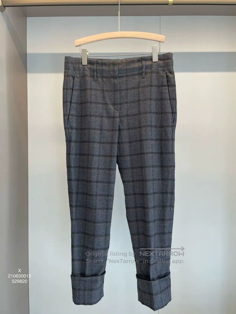 Brunello Cucinelli Grey Check New Wool Trousers