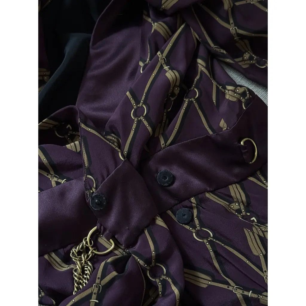 Gucci Gucci Vintage Burgundy Chain Print Silk Wrap Dress Gold IT40 Size S / US 4 / IT 40 - 7 Thumbnail