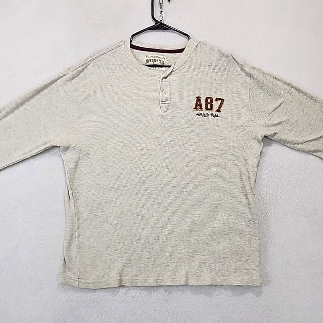 Aeropostale VINTAGE Aeropostale Henley Shirt XL Mens Ivory Waffle Knit Thermal Logo Long Sleeve USA 90s Size US XL / EU 56 / 4 - 4 Thumbnail