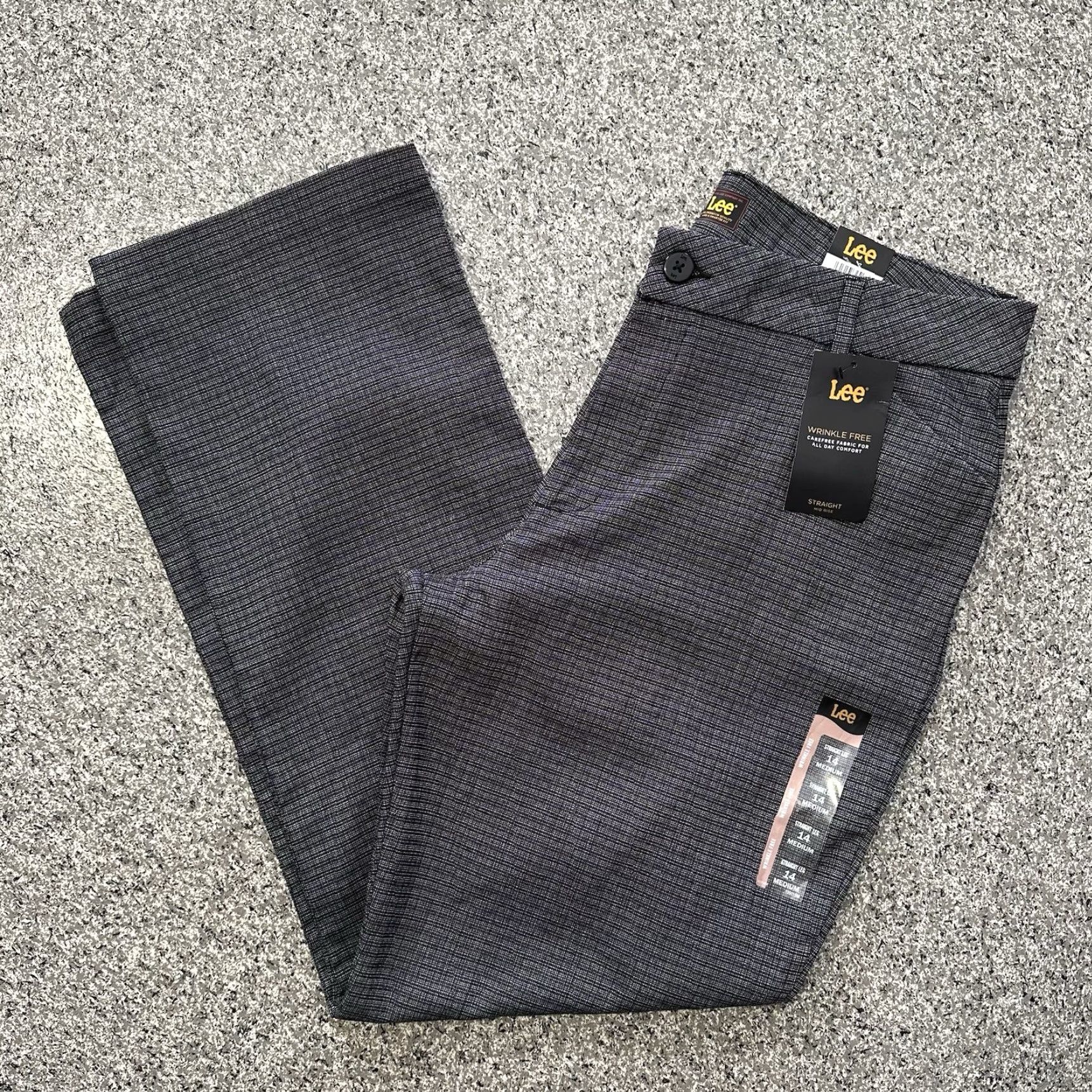 Lee Lee Pants Womens 14 33x31 Straight Mid Rise Wrinkle Free Plaid Black Stretch Pants Size 24" / US 00 / IT 34 - 2 Thumbnail
