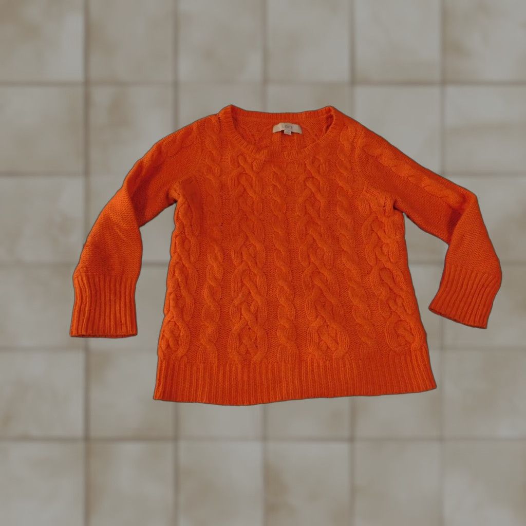Loft LOFT Ann Taylor Cable Knit Sweater Womens XS Orange Wool Rabbit Hair Crewneck Pullover Size XS / US 0-2 / IT 36-38 - 1 Thumbnail